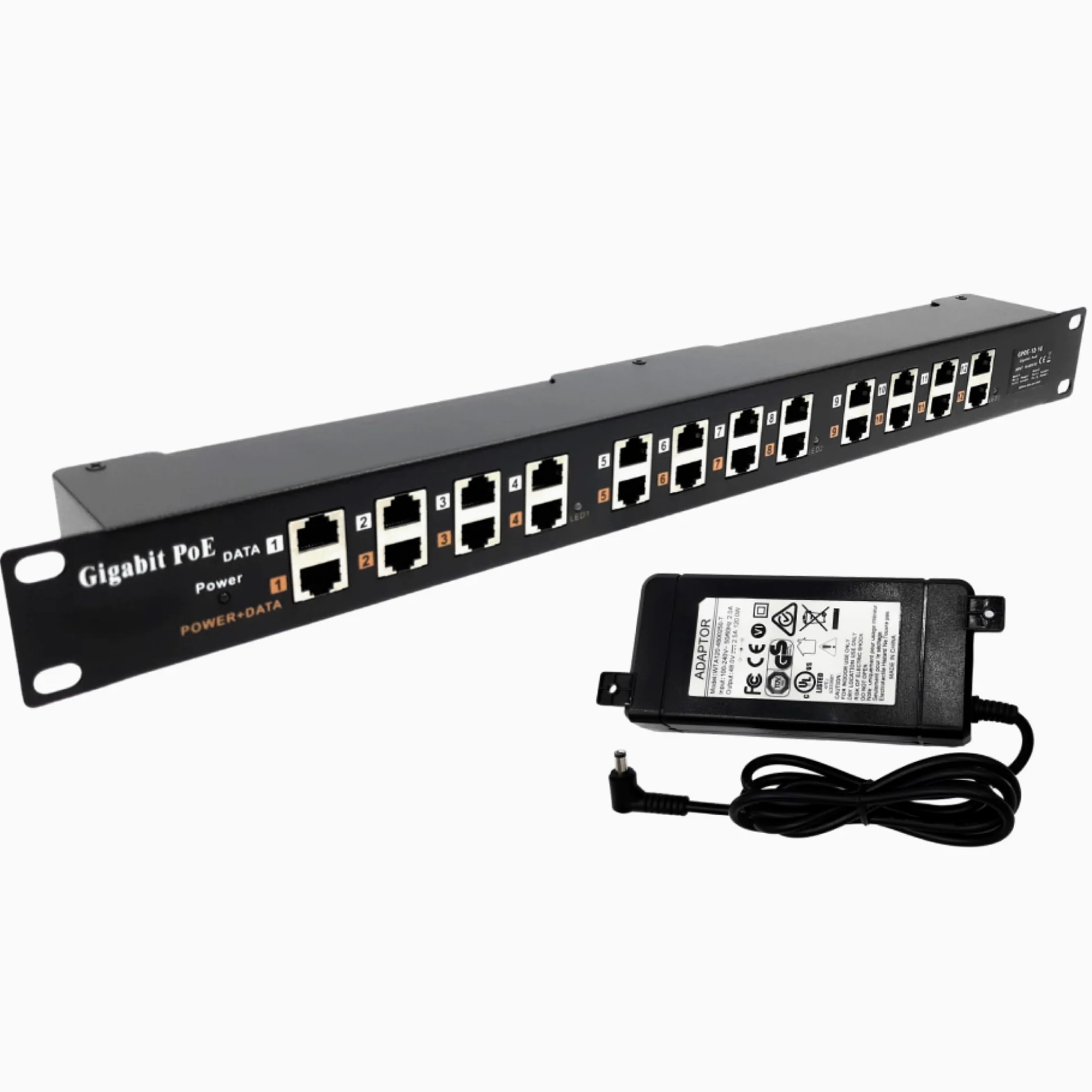 GPOE-12-48v120w, 12 Ports Gigabit PoE injecteur pour 802.3af ou Passive 802.3at appareils avec Alimentation 48v120w