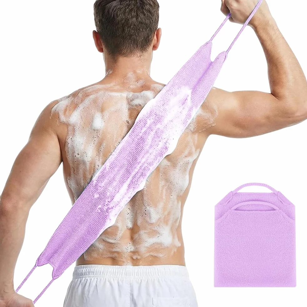 LOPHE Gant de Toilette Exfoliant Double Face avec Poignées Brosse Corps Extensible Nylon Séchage Rapide Violet