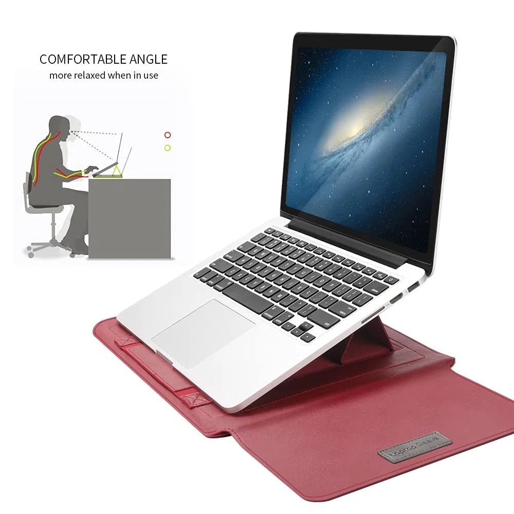 Ordinateur portable 13-14" avec support compatible avec Microsoft Surface Laptop 5/4/3/2 13,5", MacBook Air/Pro 13,3", étui en cuir PU pour ordinateurs portables 15-16" - Noir