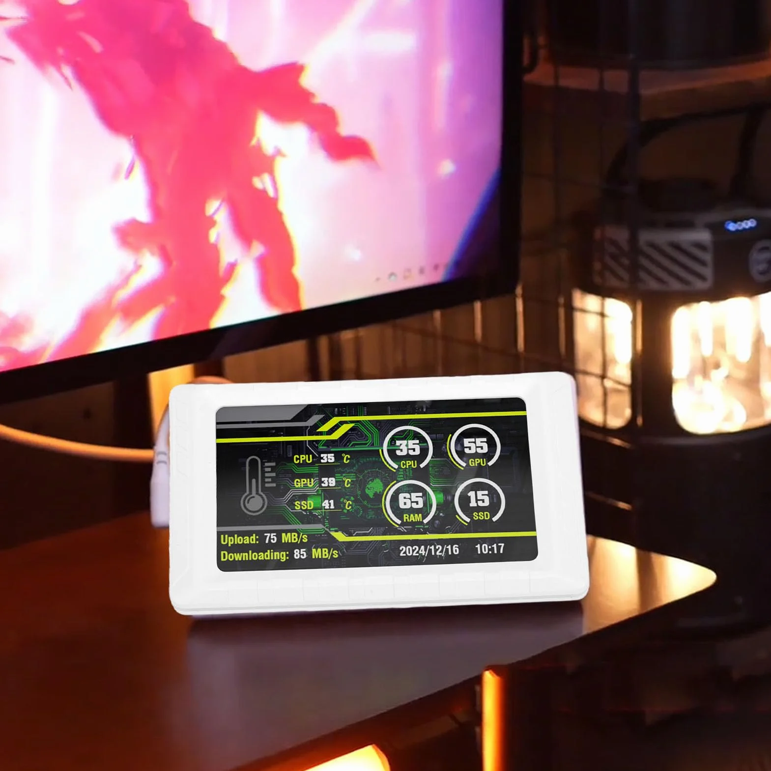 Mini-Moniteur 5 Pouces, écran LCD FHD 854 X 480, écran Secondaire pour la Surveillance de la Température du Processeur, de la Mémoire et du Disque Dur. (White)