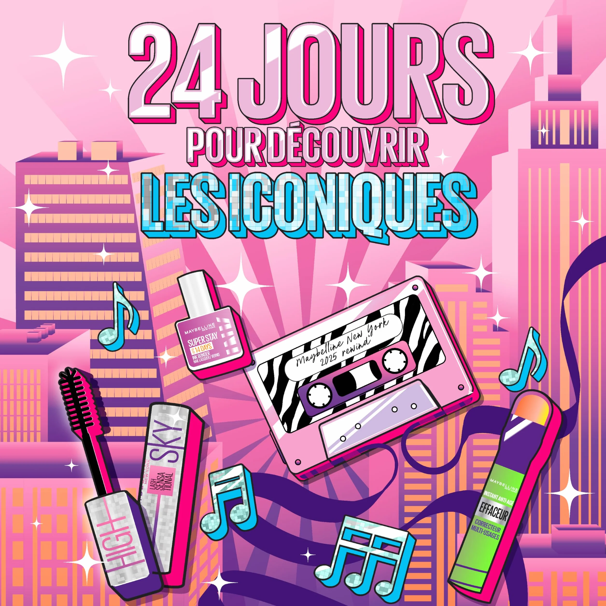 Maybelline New York Calendrier de l'Avent 2025 Coffret 24 Produits de Maquillage Teint Regard Lèvres Ongles