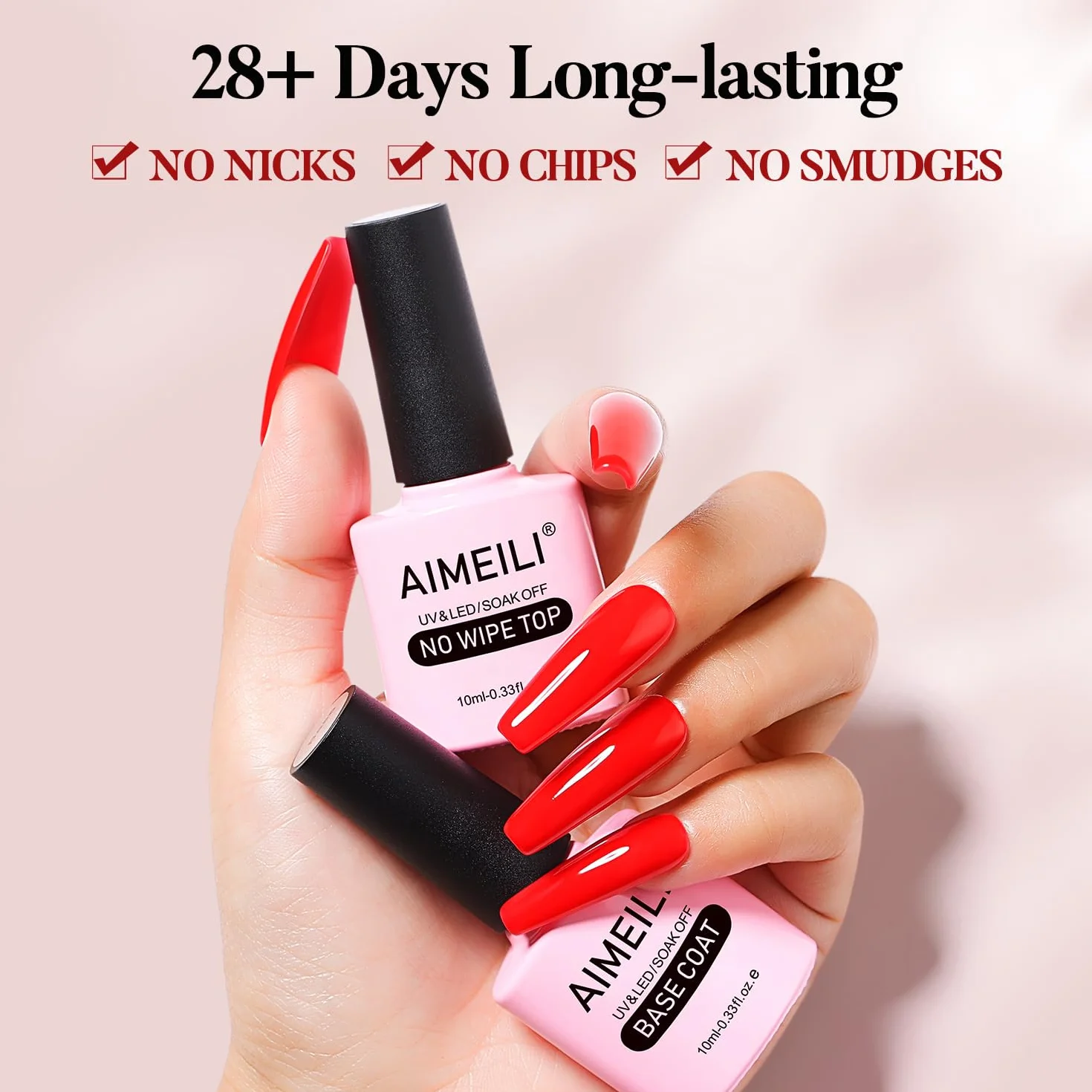 AIMEILI No Wipe Top Coat et Base Coat Semi Permanent Vernis à Ongles Gel UV LED Soak Off Ultra Brillant 2x10ml