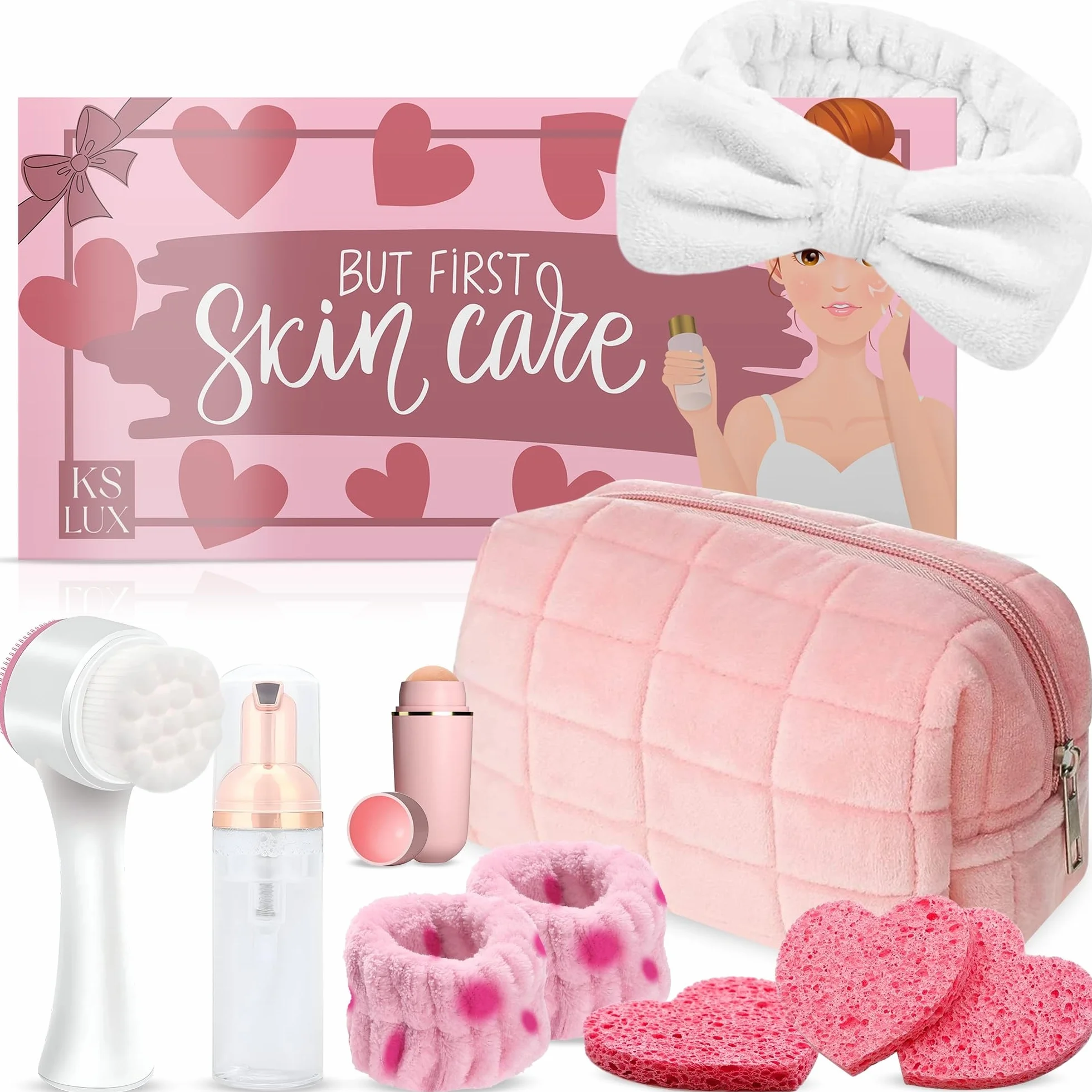 KS LUX coffret soin visage femme skincare coréenne avec brosse nettoyante visage et bandeau cheveux maquillage