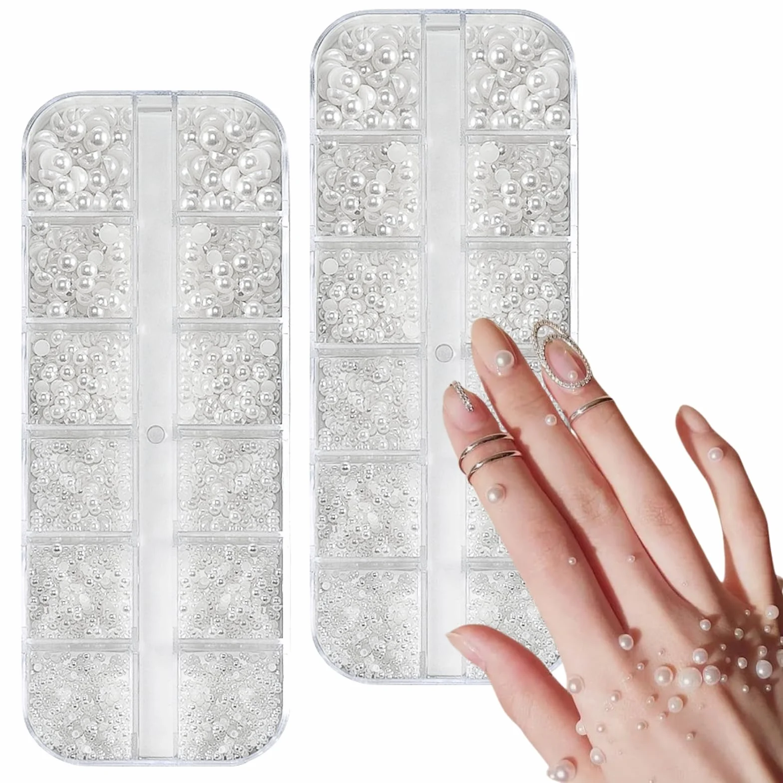 Perles Nail Art 12 Tailles, Perles Plates Demi-Rondes 2 Boîtes, Deco Ongle DIY