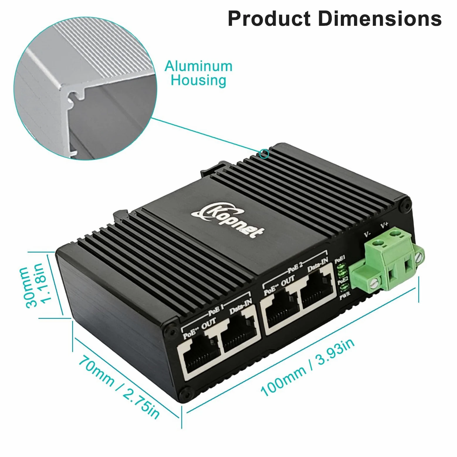 Injecteur industriel 2 canaux 2,5 G PoE++ Montage sur rail DIN 802.3af/at | 2 ports d'alimentation par Ethernet IEEE 802.3at/bt, 2,5 Gigabit PoE, -40 °C à 80 °C, montage sur rail DIN