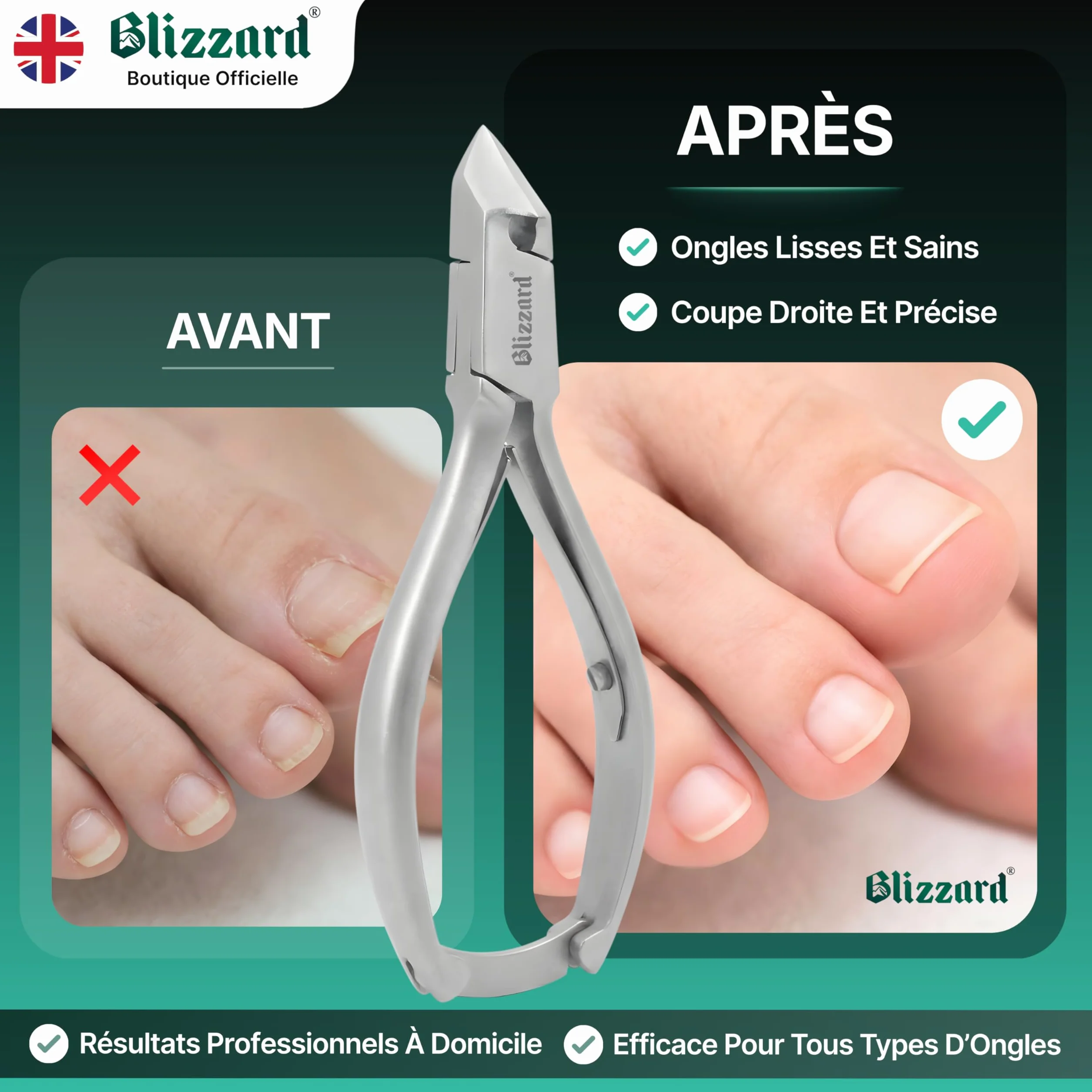 Blizzard Pince à Ongles Professionnelle Acier Inox 14.5cm Mors Obliques - Coupe-Ongles Pieds Épais et Incarnés