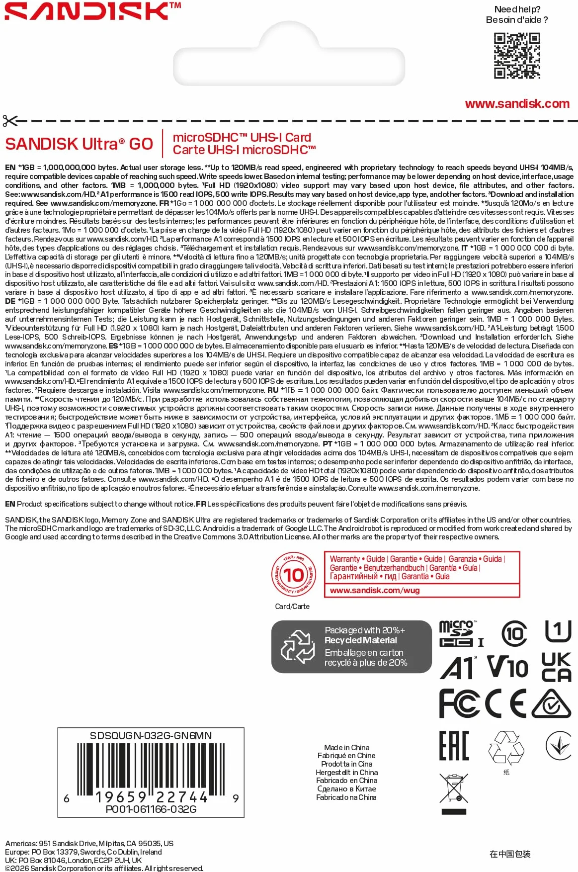 SANDISK Ultra Go Carte microSD UHS-I, jusqu'à 120 Mo/s, vidéo Full HD, carte mémoire pour smartphones Android, tablettes