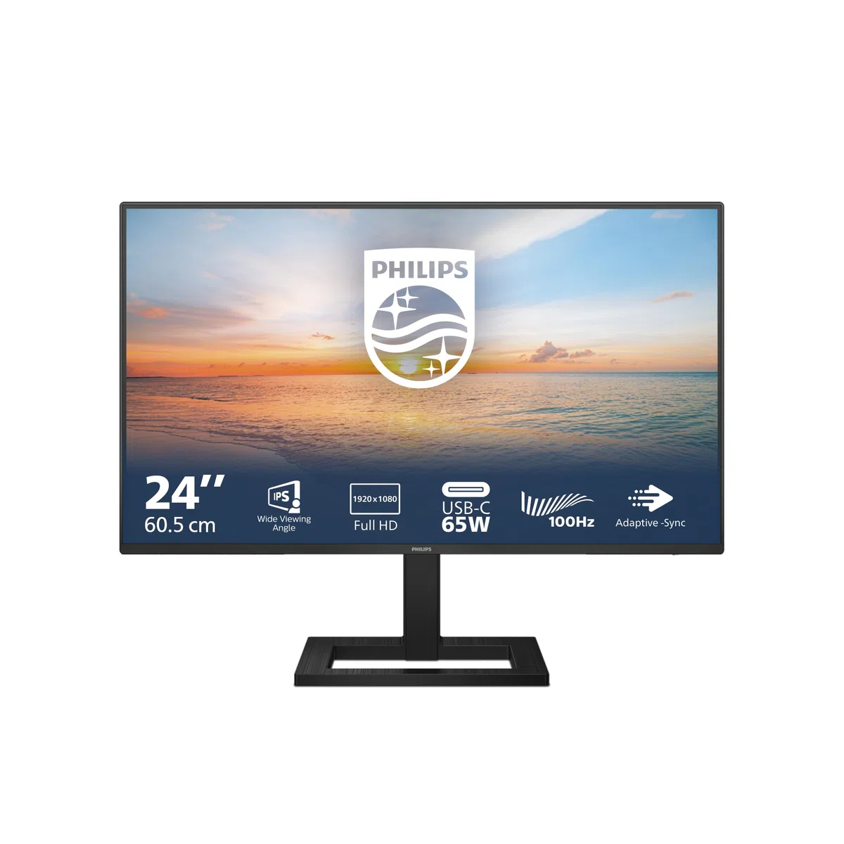PHILIPS 24E1N1300AE - Moniteur FHD 234 Pouces, 100 Hz, IPS, 1ms, Alimentation USB-C, Hauteur réglable, Haut-parleurs, Mode LowBlue (1920 x 1080, 250 CD/m², HDMI 1.4 / USB-C) Noir