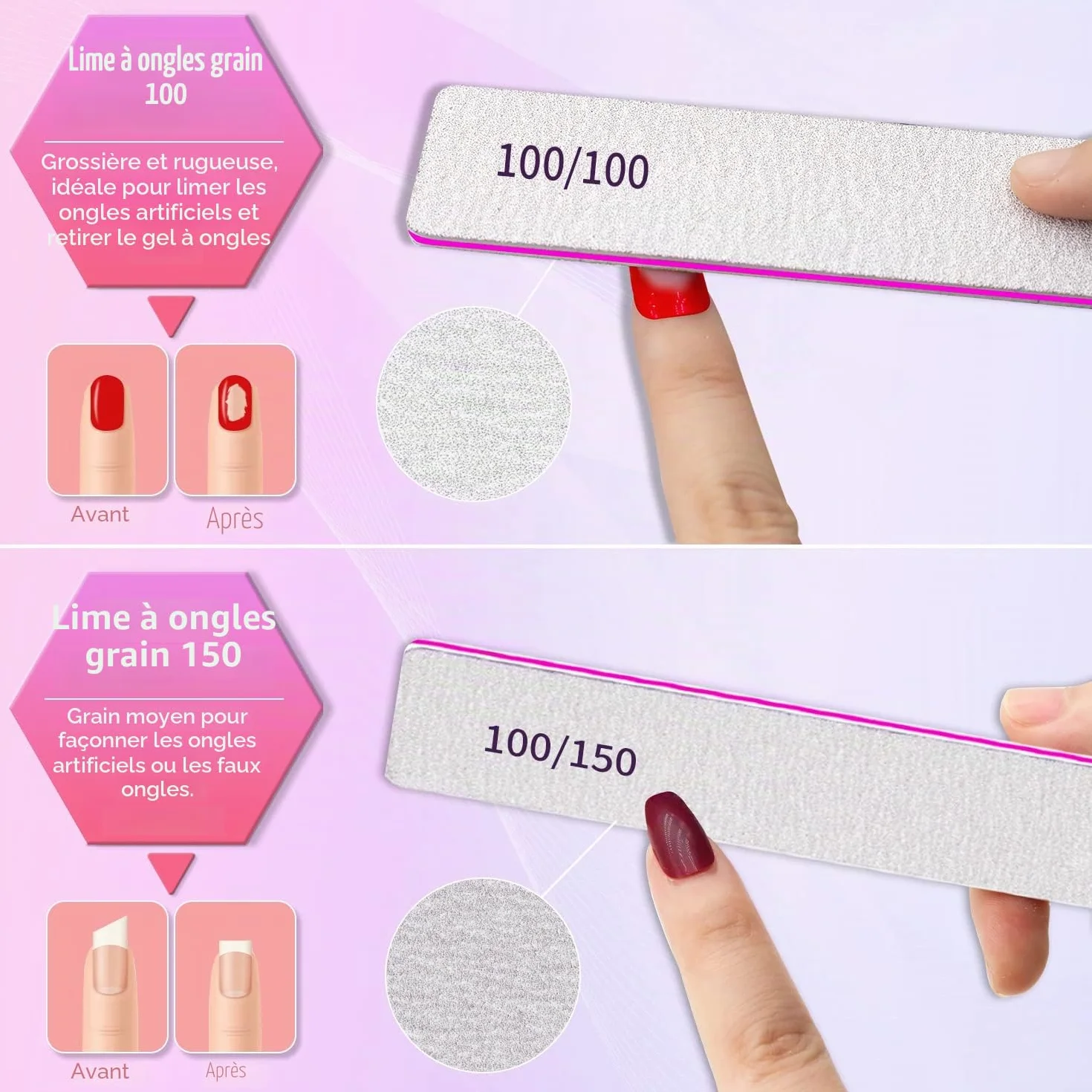 Limes à Ongles Professionnelle 12 Pièces, Lime Double Face 80/80 Pour Manicure Et Pédicure