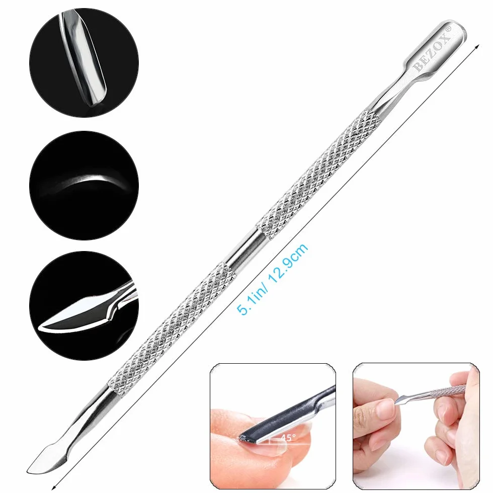 BEZOX Cuticule Coupe Repousse Pousse Pusher Spatule Pédicure Manucure Nail Art Soin Outils Ongles Acier Inoxydable