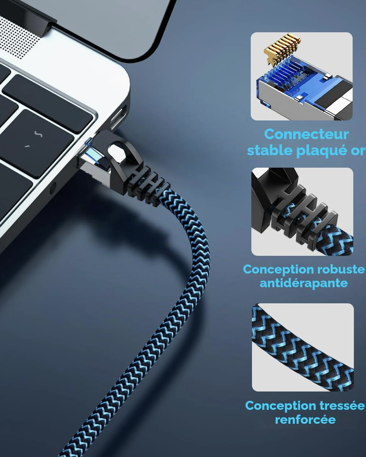 Câble Ethernet Cat 8 3 m 10 Pièces, Réseau RJ45 40Gbps 2000MHz | Cable Ethernet Haut Débit Nylon Tressé Double Blindage Rallonge Ethernet Cat 8 Compatible avec Routeur Modem Décodeur TV