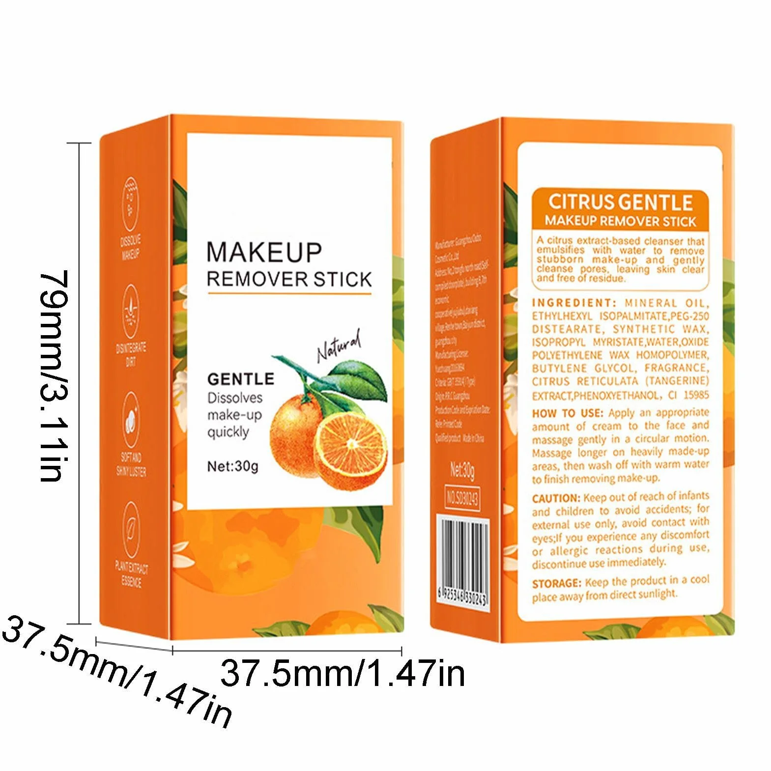 Baume démaquillant aux agrumes 30 g non irritant pour les yeux peaux sensibles