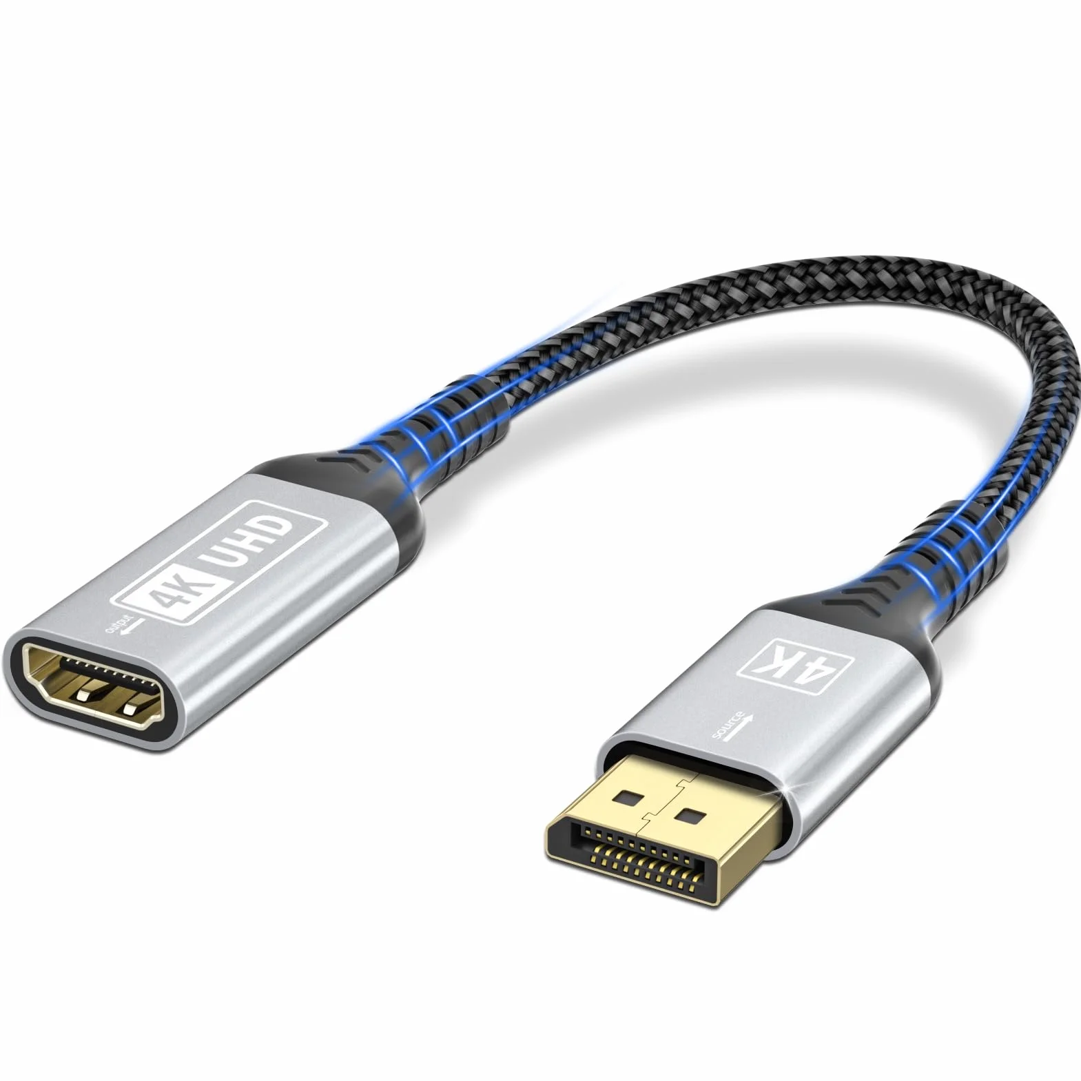 4K Adaptateur DisplayPort vers HDMI, Convertisseur Unidirectionnel DP mâle vers HDMI Femelle Gris