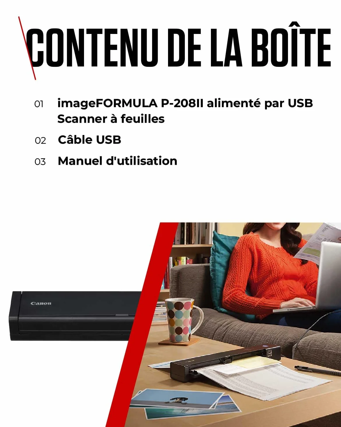 Canon imageFORMULA P-208II Scanner Portable Recto Verso USB, Chargeur Automatique 10 Pages, CaptureOnTouch Lite