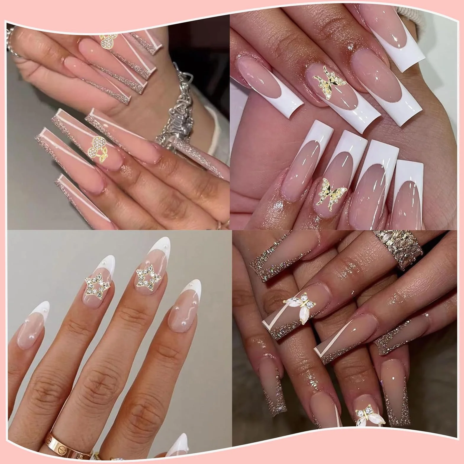 Breloques pour Ongles Y2k, Alliage Coeurs Papillons Noeuds Cerises Strass, Deco Nail Art, 24 PCS