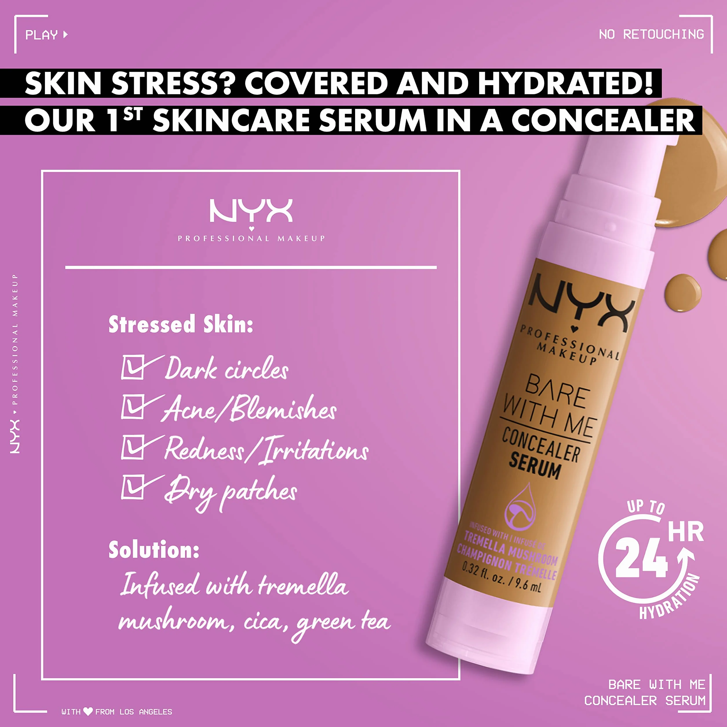 NYX Professional Makeup Anti-Cernes Sérum Correcteur Bare With Me, Fini Naturel, Couvrance Moyenne, Teinte Vanilla 03