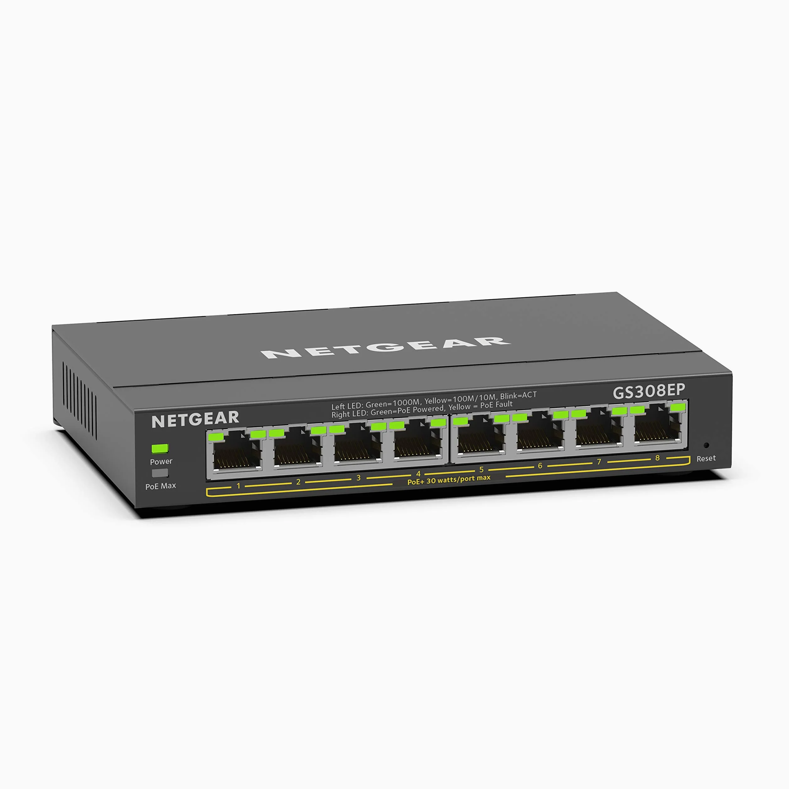 NETGEAR GS308EP Commutateur réseau 8 Ports Gigabit Ethernet Plus avec 8 PoE+ @ 62 W Montage Mural ou de Bureau