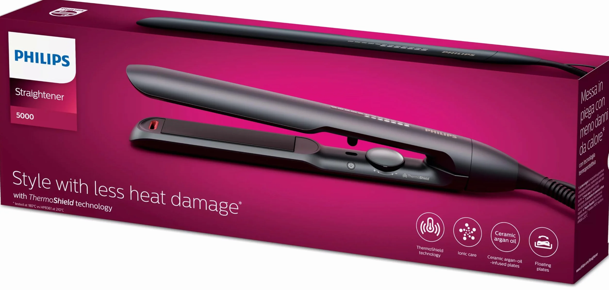 Philips Série 5000 Fer à lisser Céramique ThermoShield BHS510/00 Rose