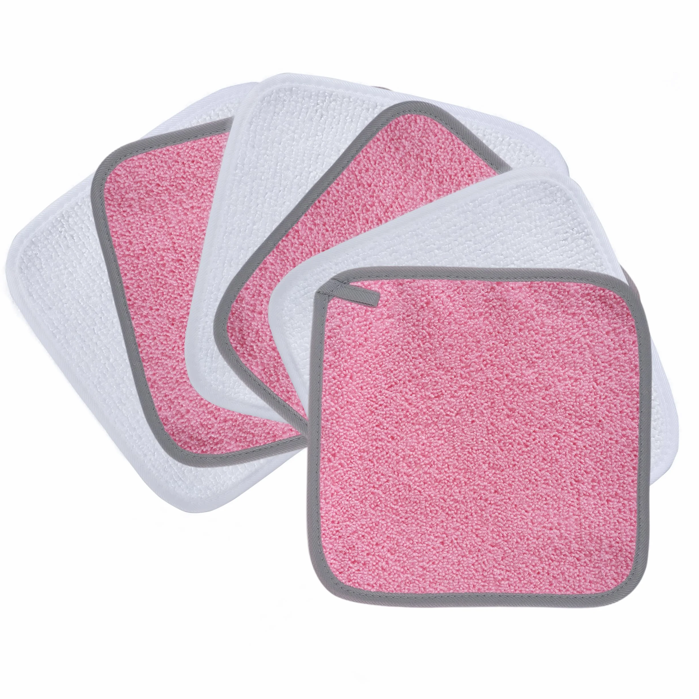Serviettes démaquillantes microfibres 20x20 cm hypoallergéniques rose blanc Polyte
