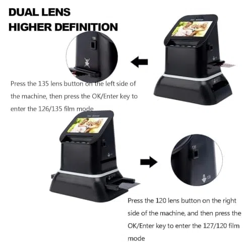 Scanner Numérique De Films Et Diapositives 4,3 Pouces, Haute Résolution 120, Compatible avec 5 Formats De Film 120, Écran LCD 1080p, Conversion De Négatifs Et Diapositives 35 Mm, 135, 126 Et 127