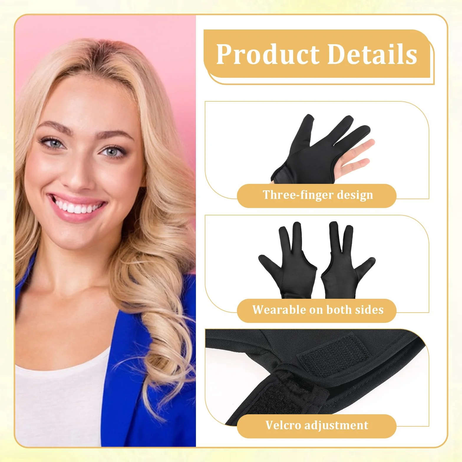 Lot de 2 gants résistants à la chaleur pour coiffer les cheveux - Blocage à trois doigts - Accessoires de fer à friser et lisser