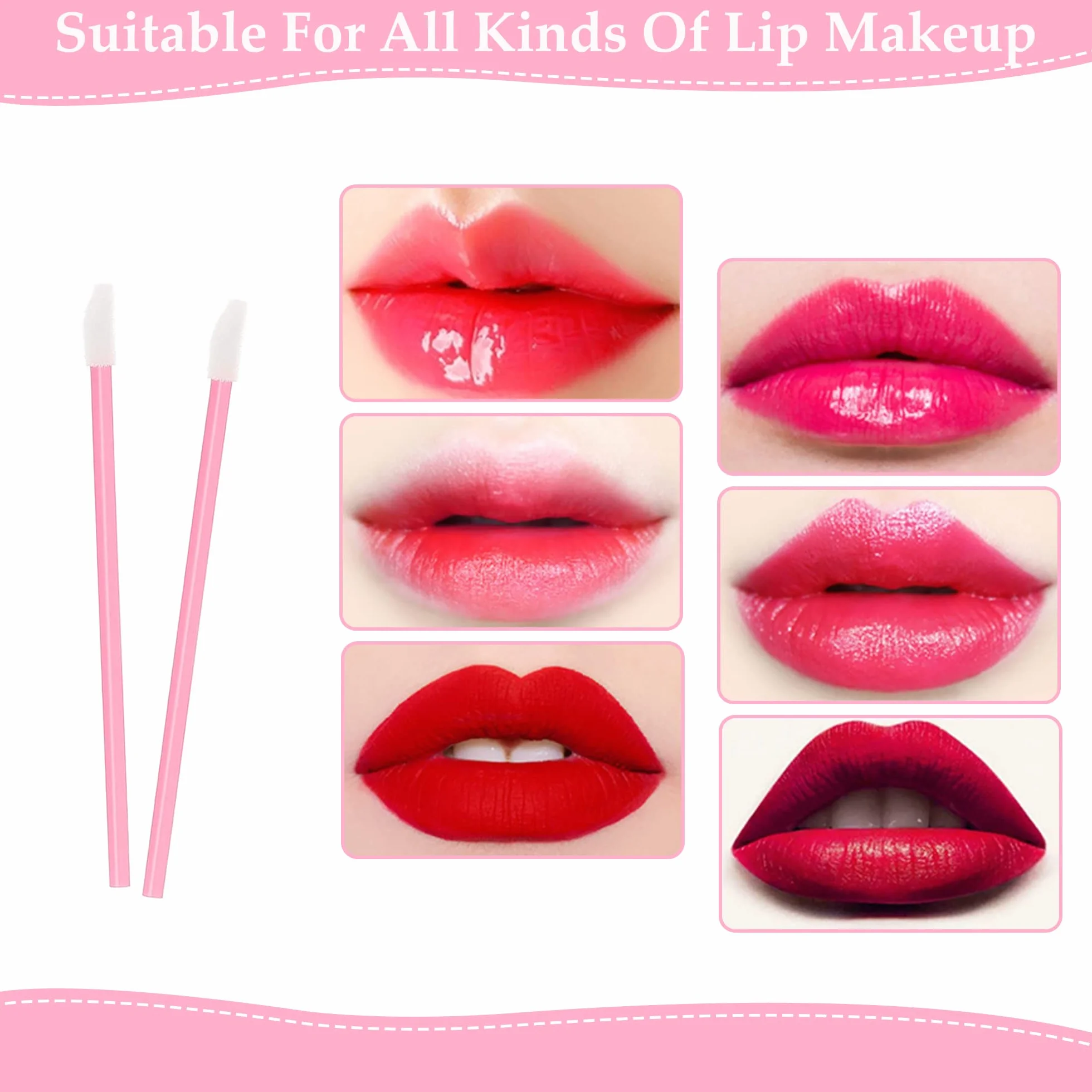Lot de 100 pinceaux à lèvres jetables mini applicateur maquillage rose