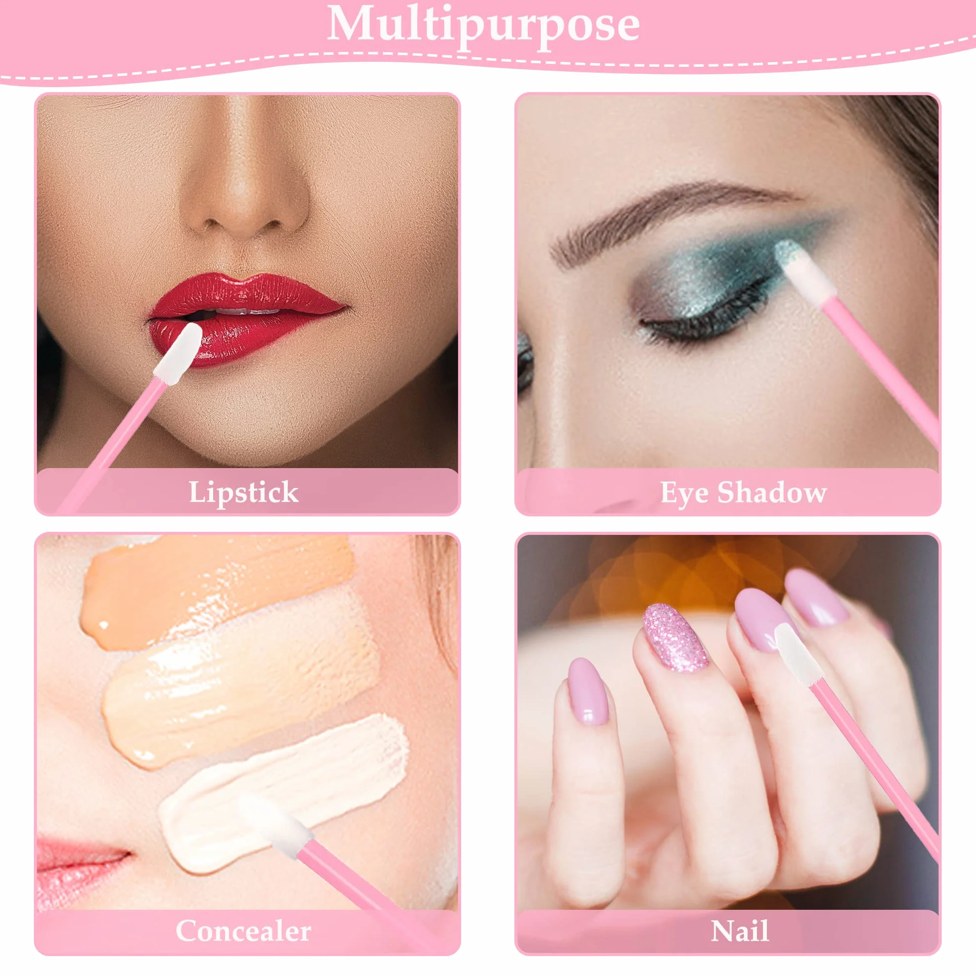 Lot de 100 pinceaux à lèvres jetables mini applicateur maquillage rose
