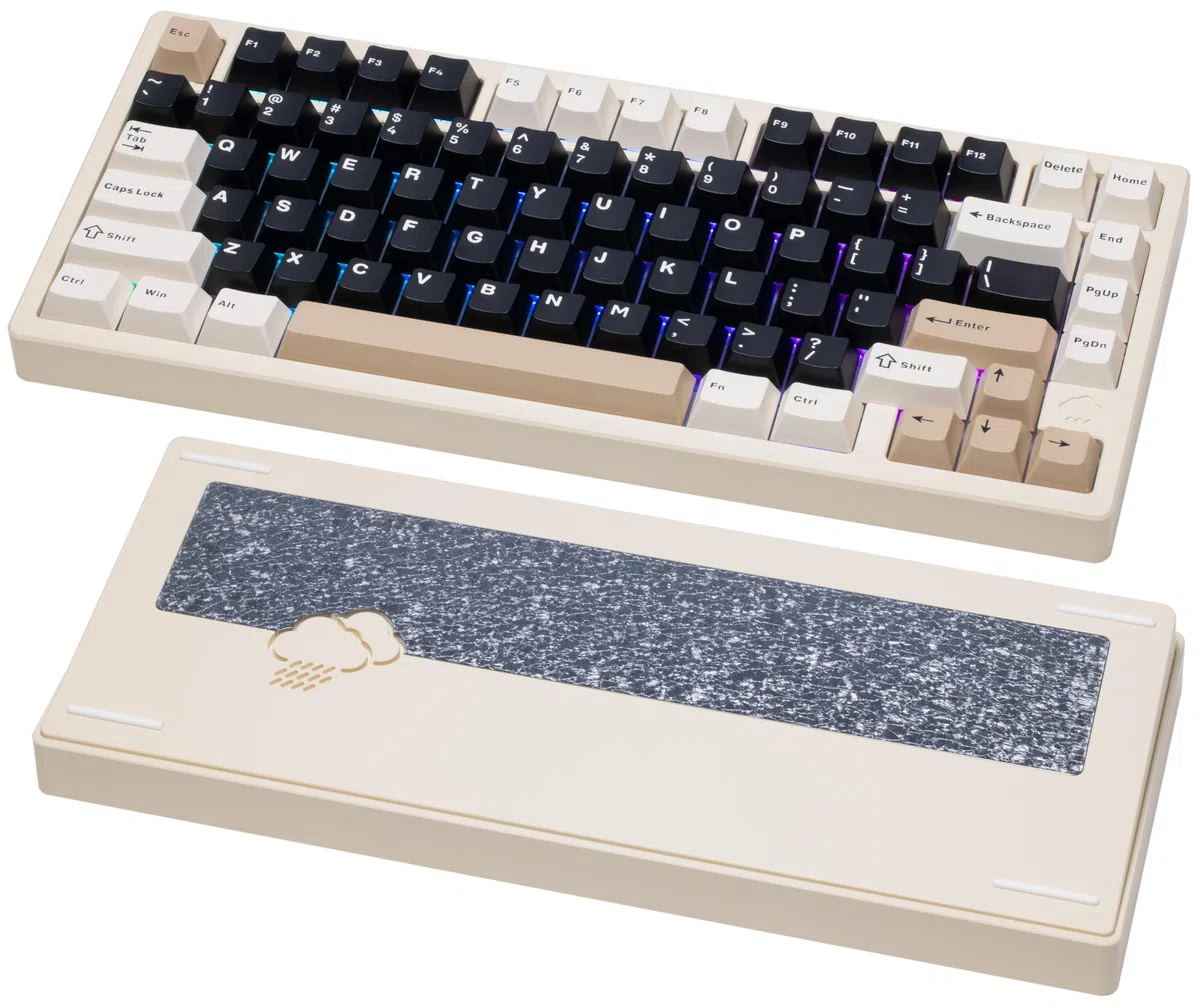 KEEBMONKEY Wobkey Rainy 75 Clavier mécanique en Aluminium CNC HMX/JWK/Cocoa Connectivité Triple Mode avec Acoustique supérieure(Pro Blanc)