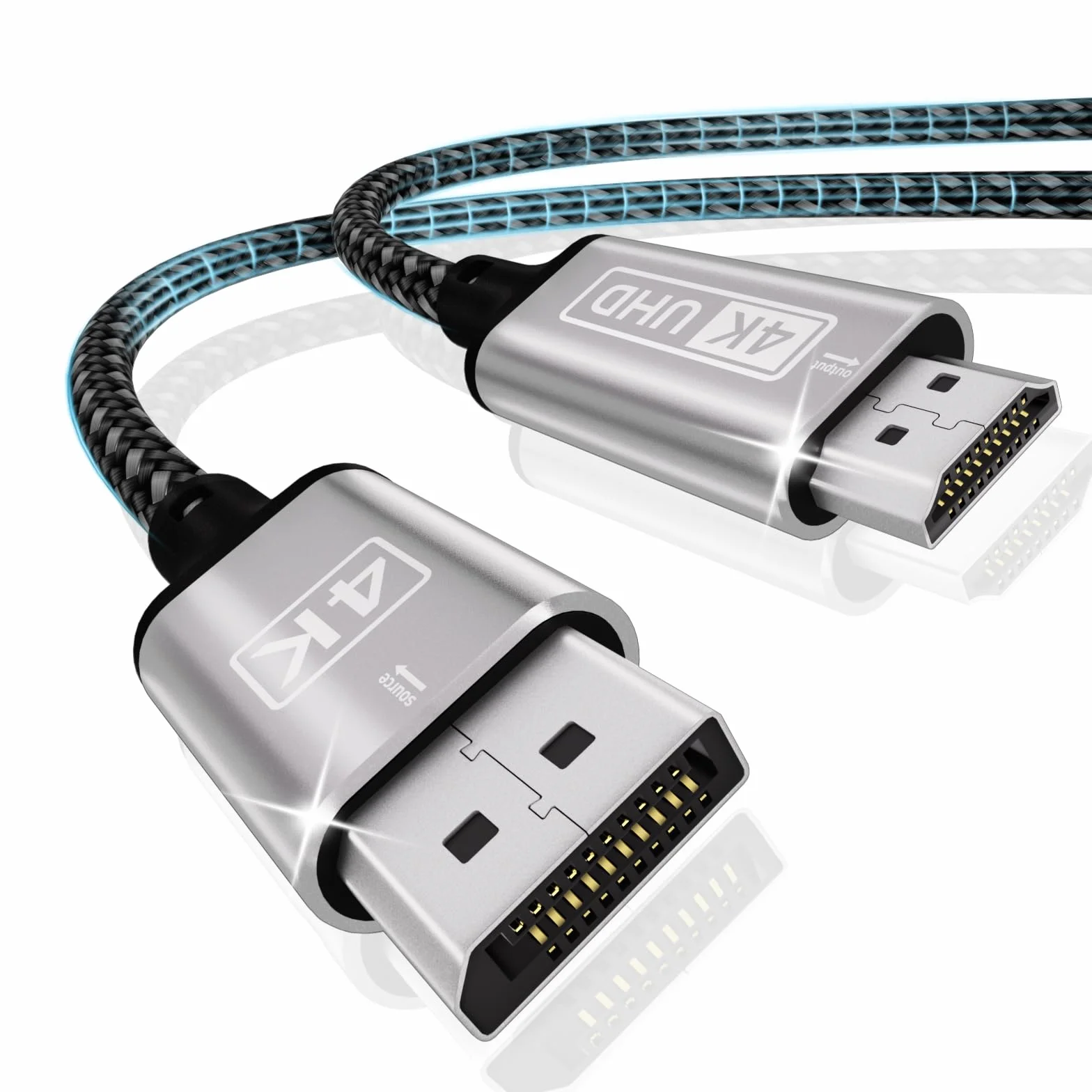 Câble DisplayPort vers HDMI 4K 2M tressé Nylon unidirectionnel pour PC, Dell, HDTV, projecteur