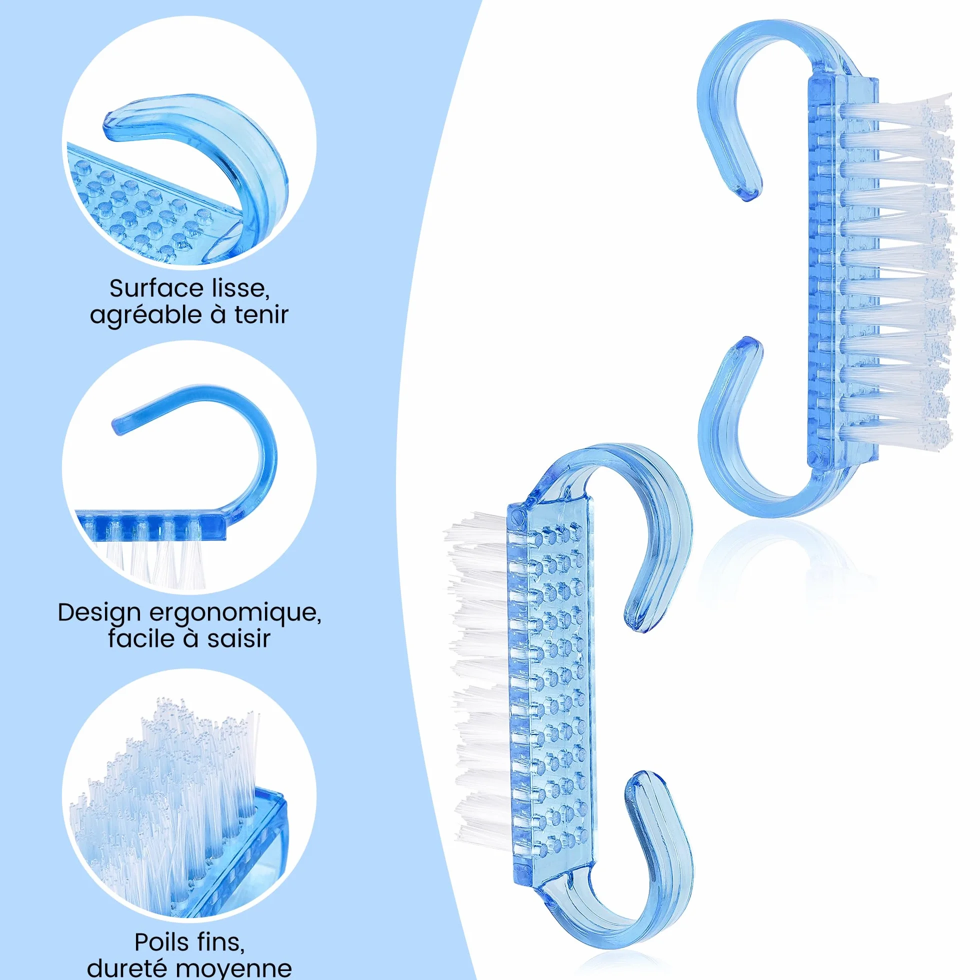 Brosse à Ongles 6 Pièces en Plastique pour Nettoyage Ongle et Pied, Outil Manucure