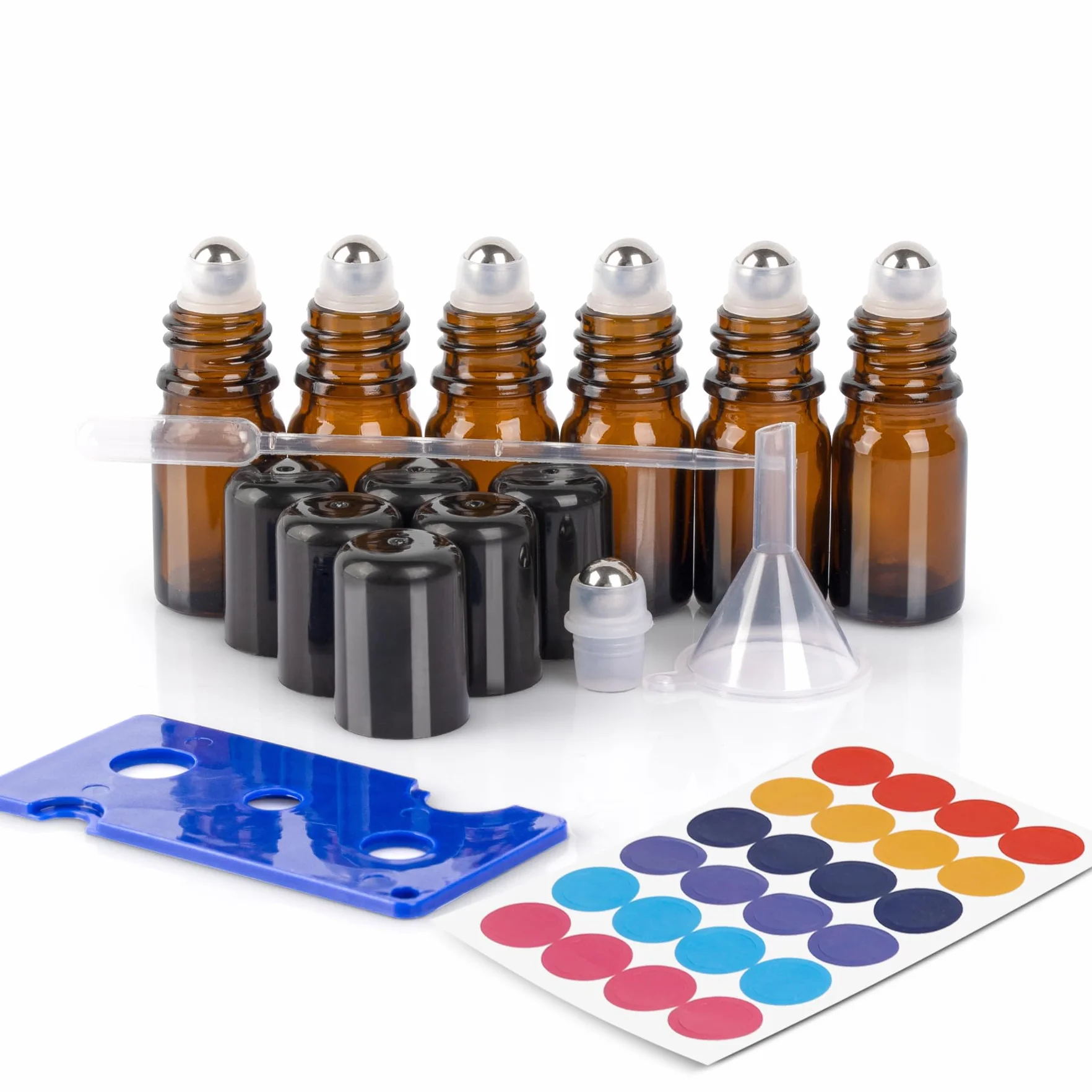 ComSaf Flacon Roll On Vide 6 Pièces, Huile Essentielle en Verre Brun Foncé avec Billes