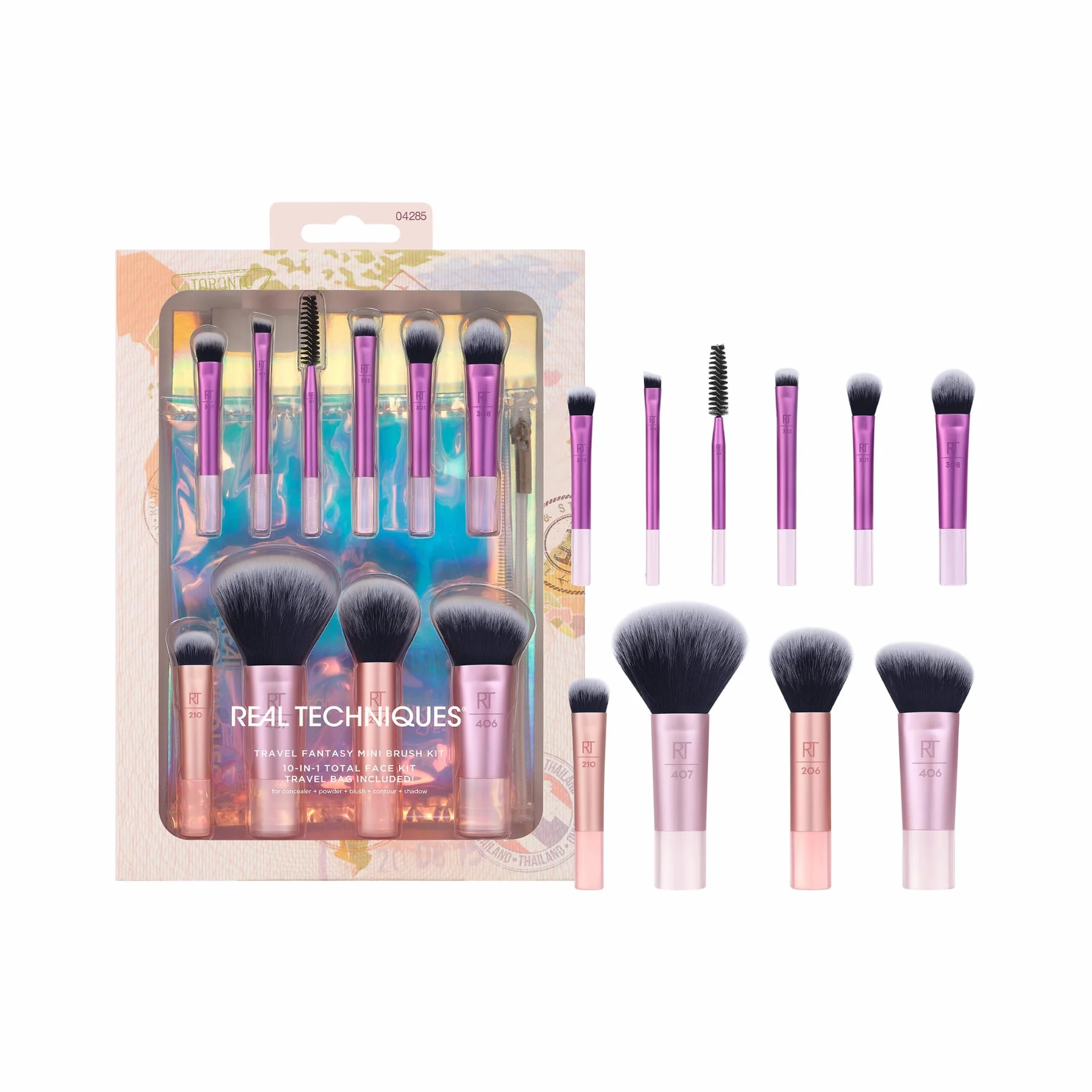 Real Techniques Kit de mini-pinceaux Travel Fantasy, 11 pièces, pinceaux maquillage fard à paupières surligneur contour