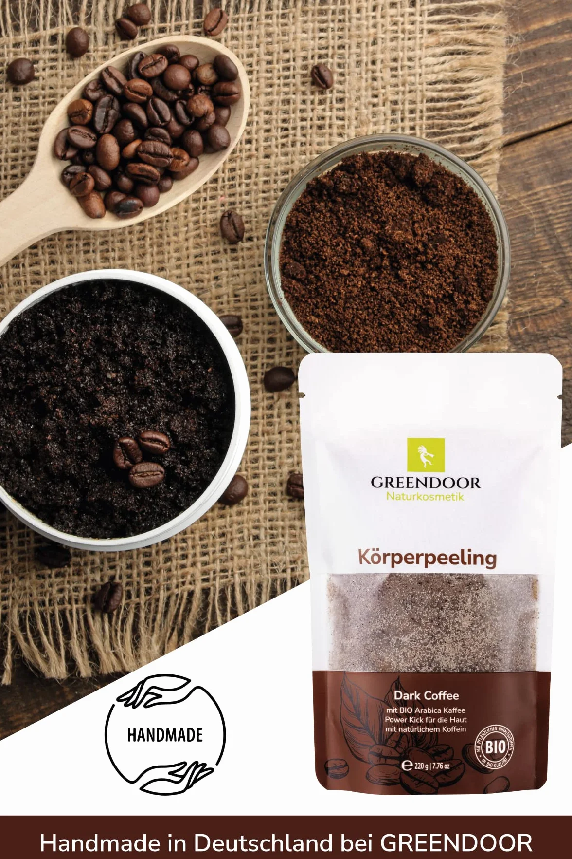 Greendoor cosmétique naturel raffermissant corps café 220g végétalien caféine extra exfoliant anti-âge arabica bio sans microplastique