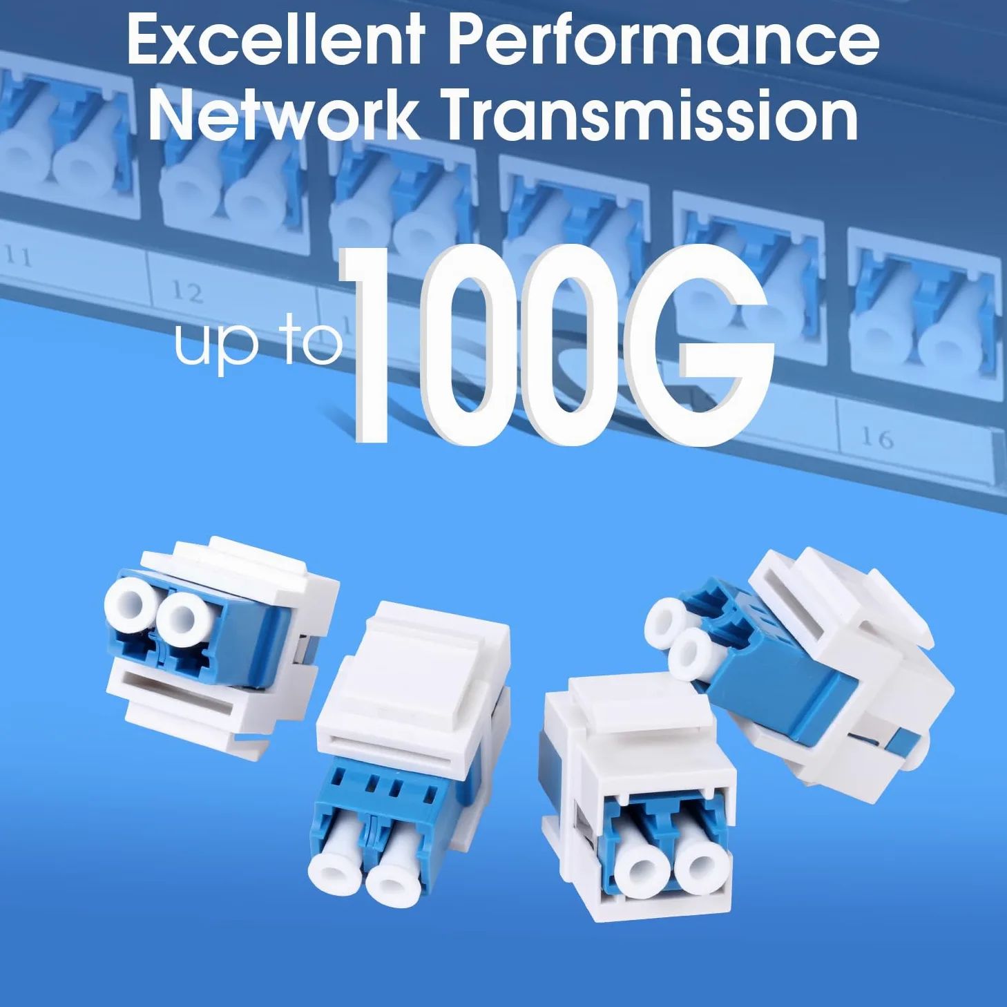 Lot de 8 panneaux de brassage LCUPC en fibre, 48 ports 1U 48,3 cm, chargés avec 24 adaptateurs à fibre optique duplex monomode LC UPC