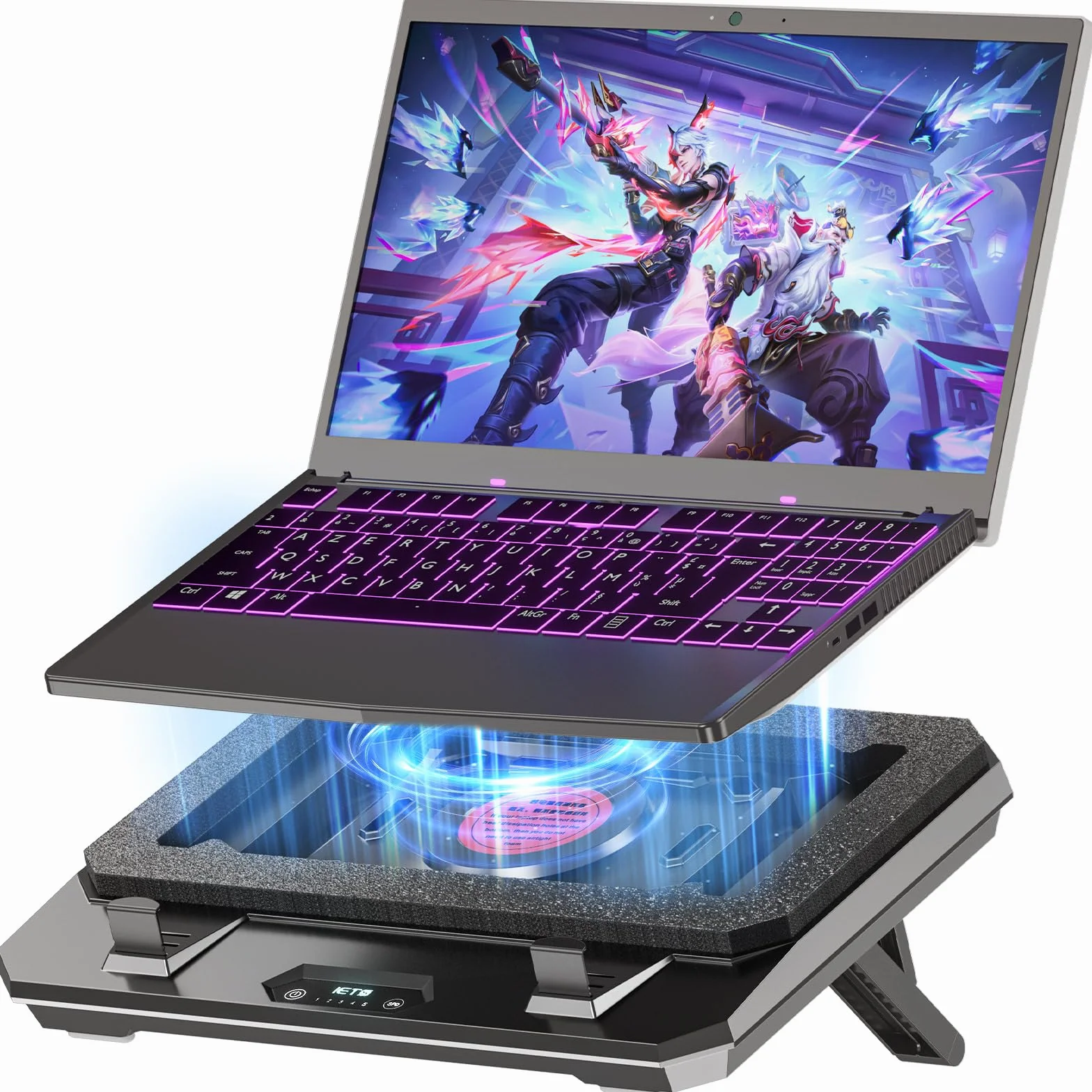 IETS GT300 Tapis de refroidissement pour ordinateur portable avec support réglable, refroidisseur turbo, 10-17 pouces