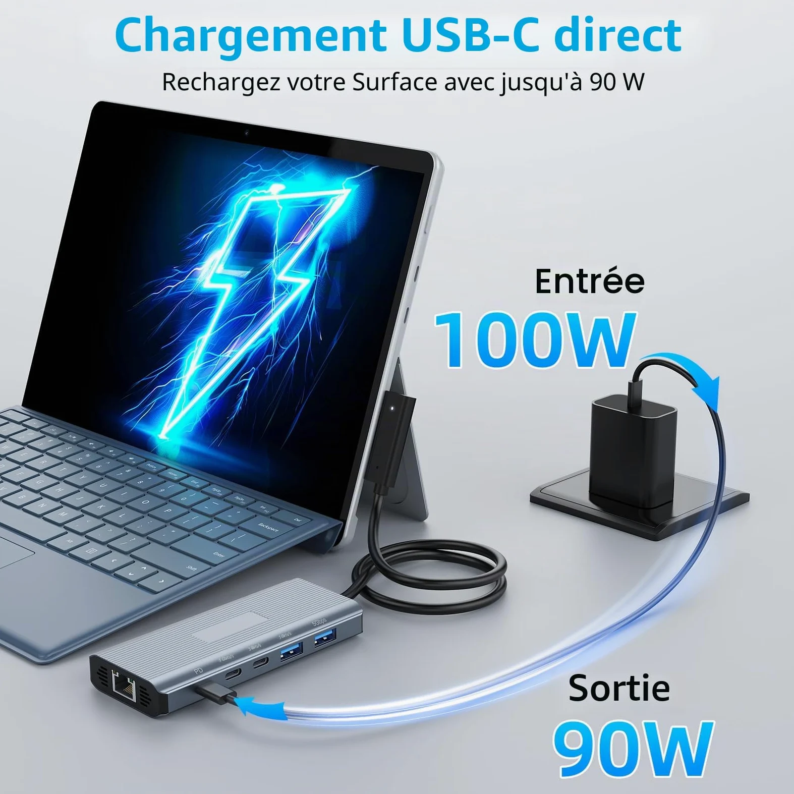 Microsoft Surface Dock 2 Station d’Accueil Surface Pro 10-en-1 avec 4K@60Hz HDMI, Ethernet, SD/TF, USB 3.0, USB-C & 100W PD pour Surface Pro 12/11/10/9/8/X/7/6/5, Surface Laptop, Surface Go
