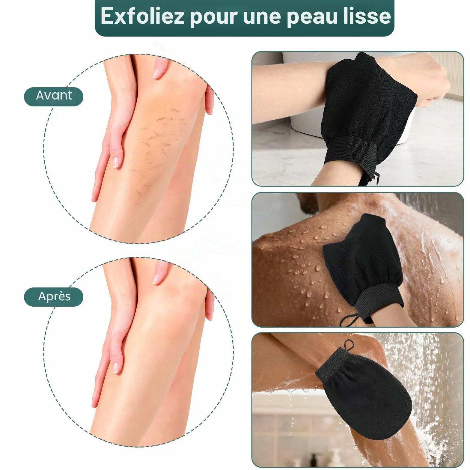 Gants exfoliants pour le corps – Gant exfoliant noir, gant de crin et éponge exfoliante