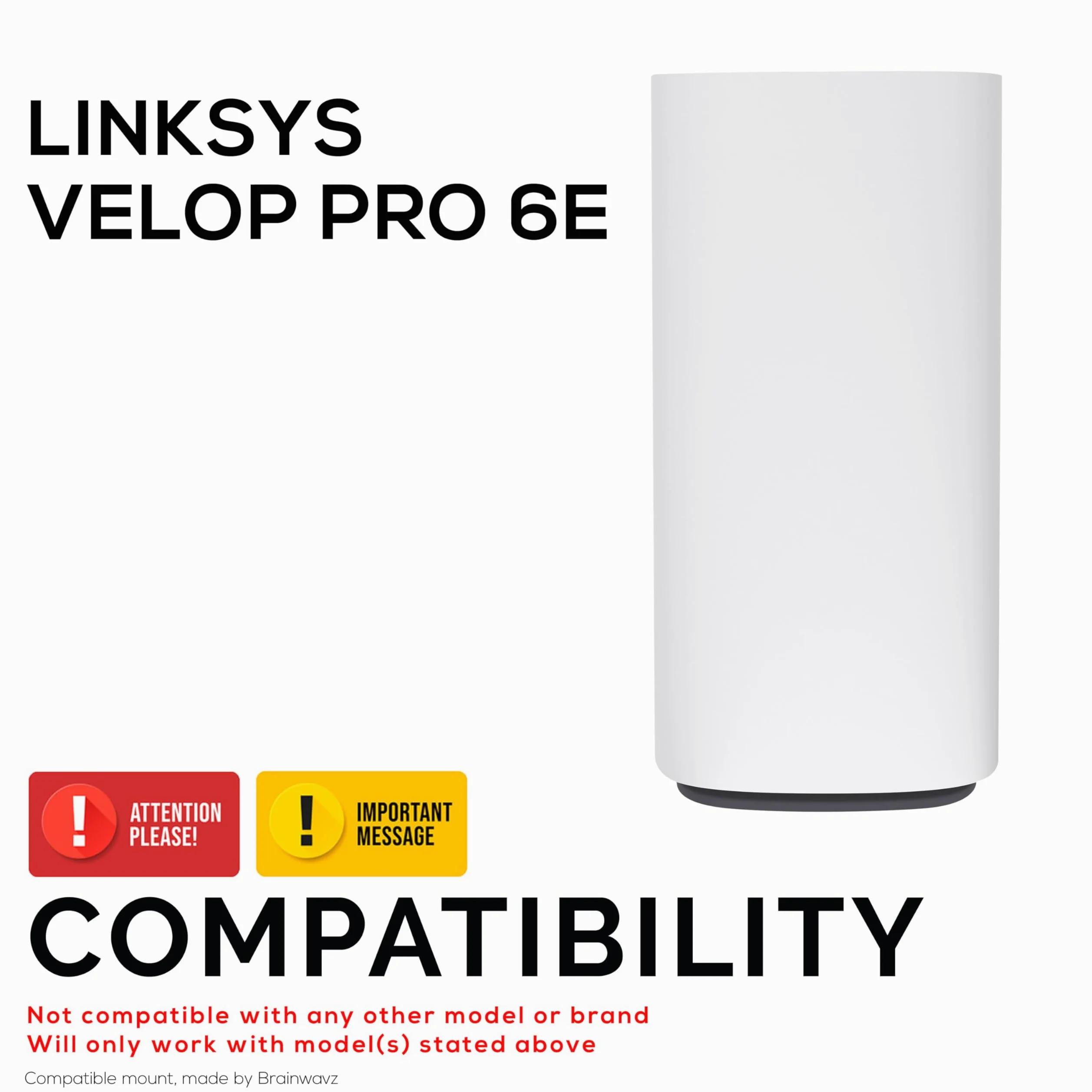 Support mural sans vis pour routeur Linksys Velop Pro 6E (AXE5400) WiFi Mesh, support facile à installer, option de montage adhésif et vis, par Brainwavz