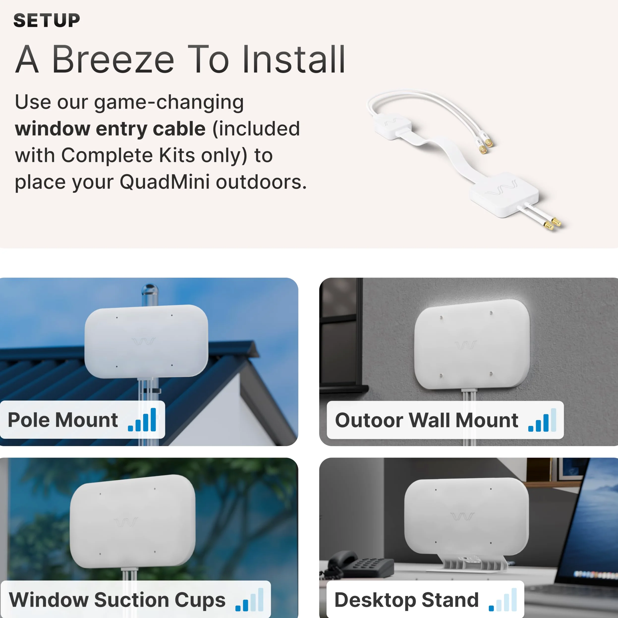 Waveform DualMini Antenne de fenêtre MIMO 2 x 2 profil bas | Routeurs omnidirectionnels 4G/5G et points d'accès | Pour Netgear M5 (MR5200) & M6 (MR6150 & MR6550), Orbi, Vodafone | Maisons et