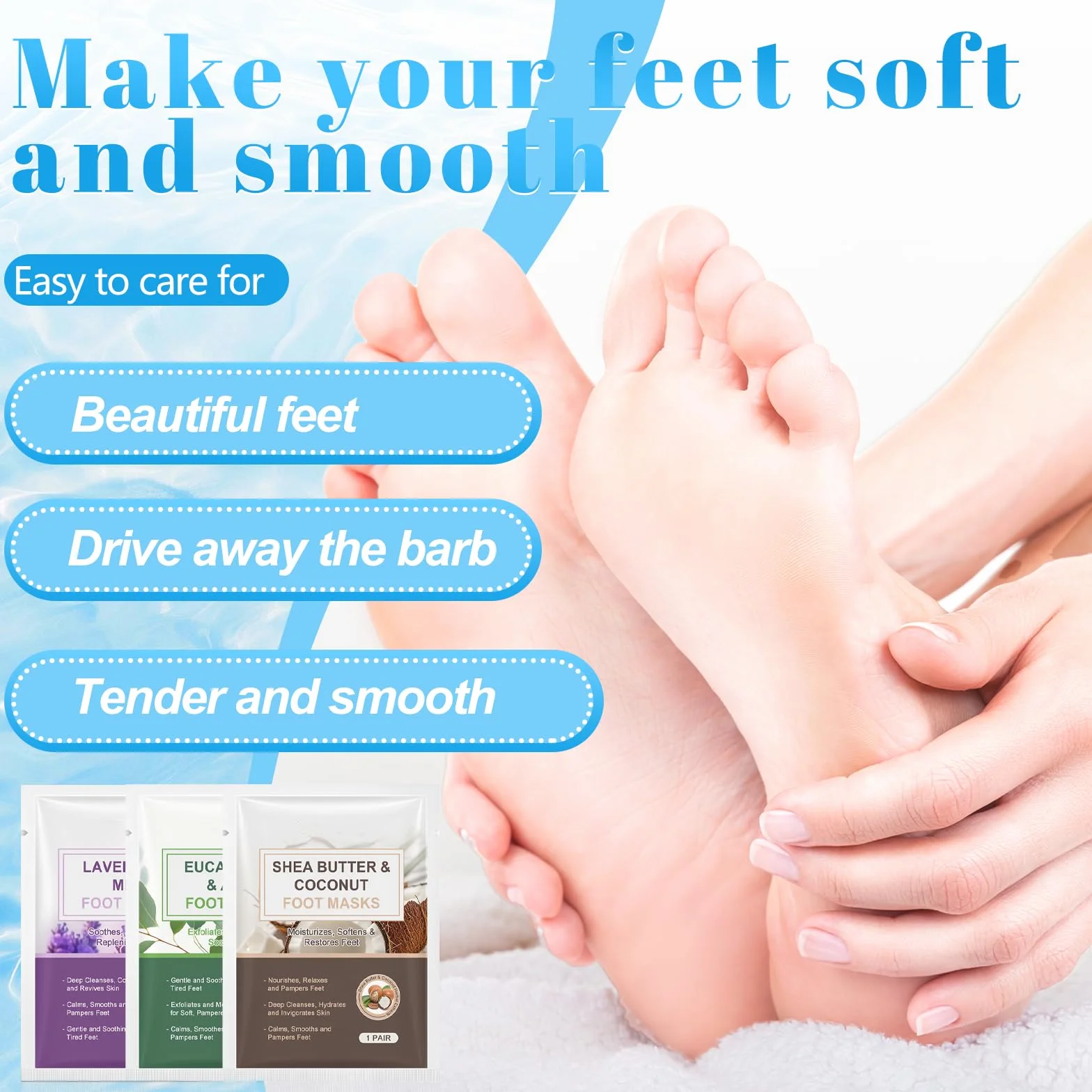 Masque Pieds Nourrissant Chaussettes Hydratantes Pieds Très Secs Abîmés Lavande Noix De Coco Aloès 3 Paires