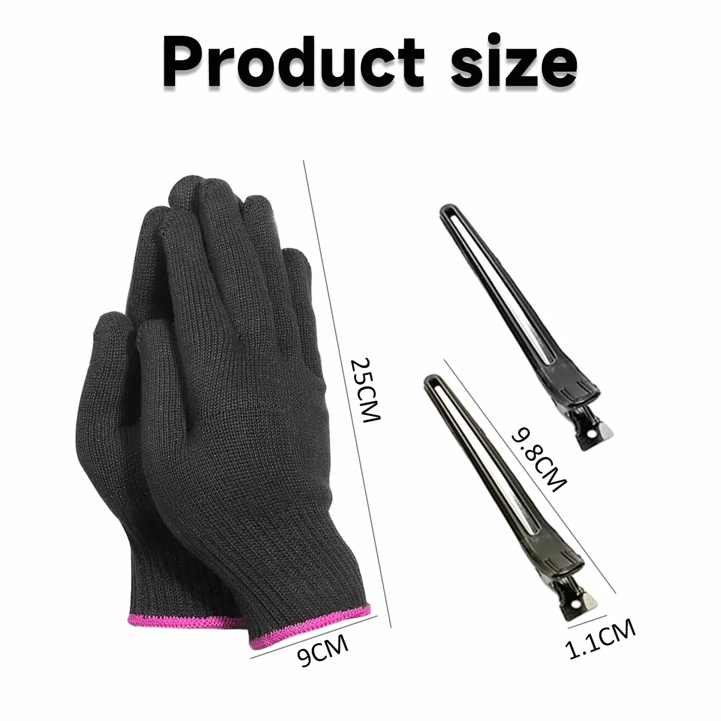Gants Résistants à la Chaleur Professionnels avec Pinces à Cheveux, Noir