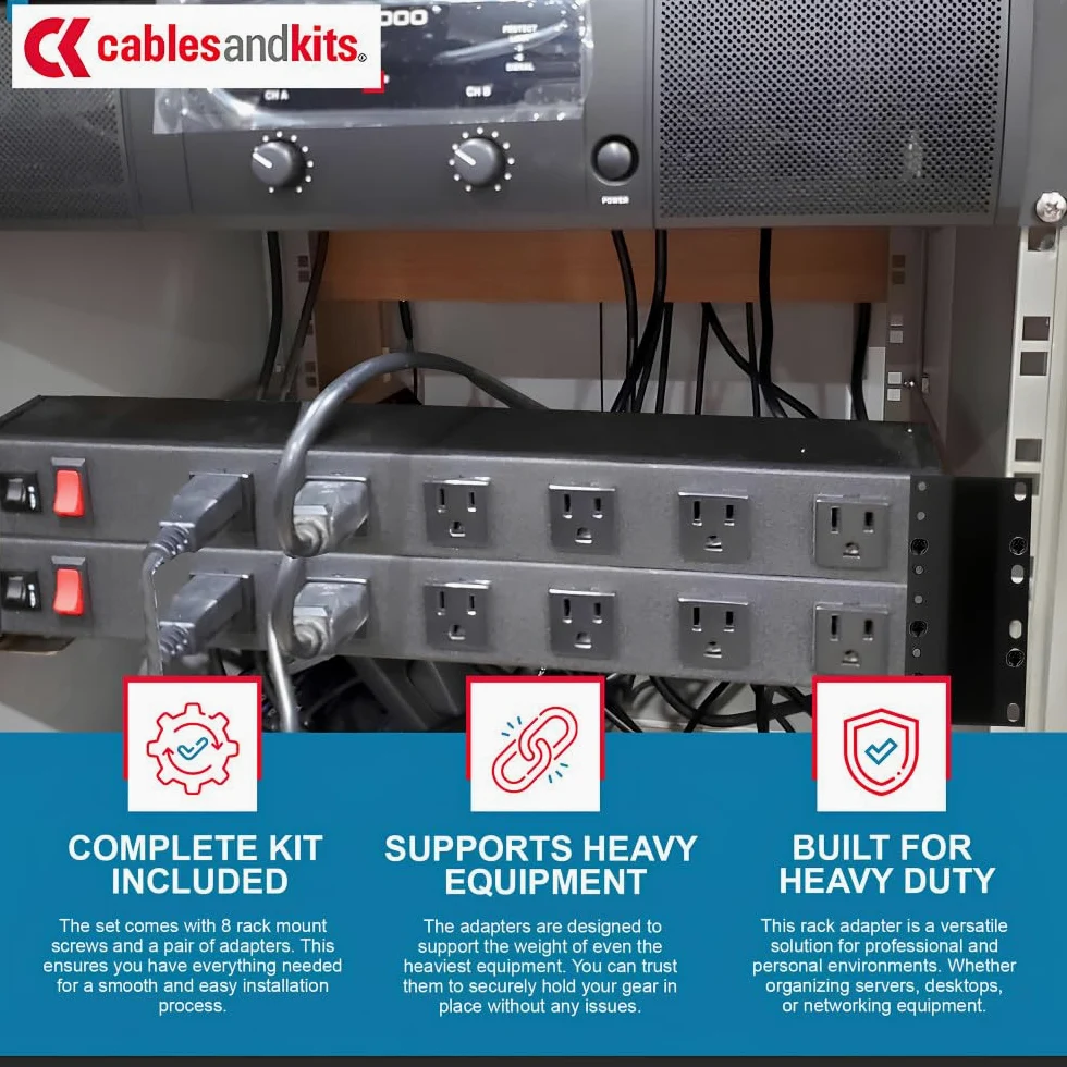 CablesAndKits Adaptateur rack 3RU (unité 3 racks), convertit un rack de 58,4 cm à un espacement de 48,3 cm, pour ordinateurs, serveurs ou équipements réseau