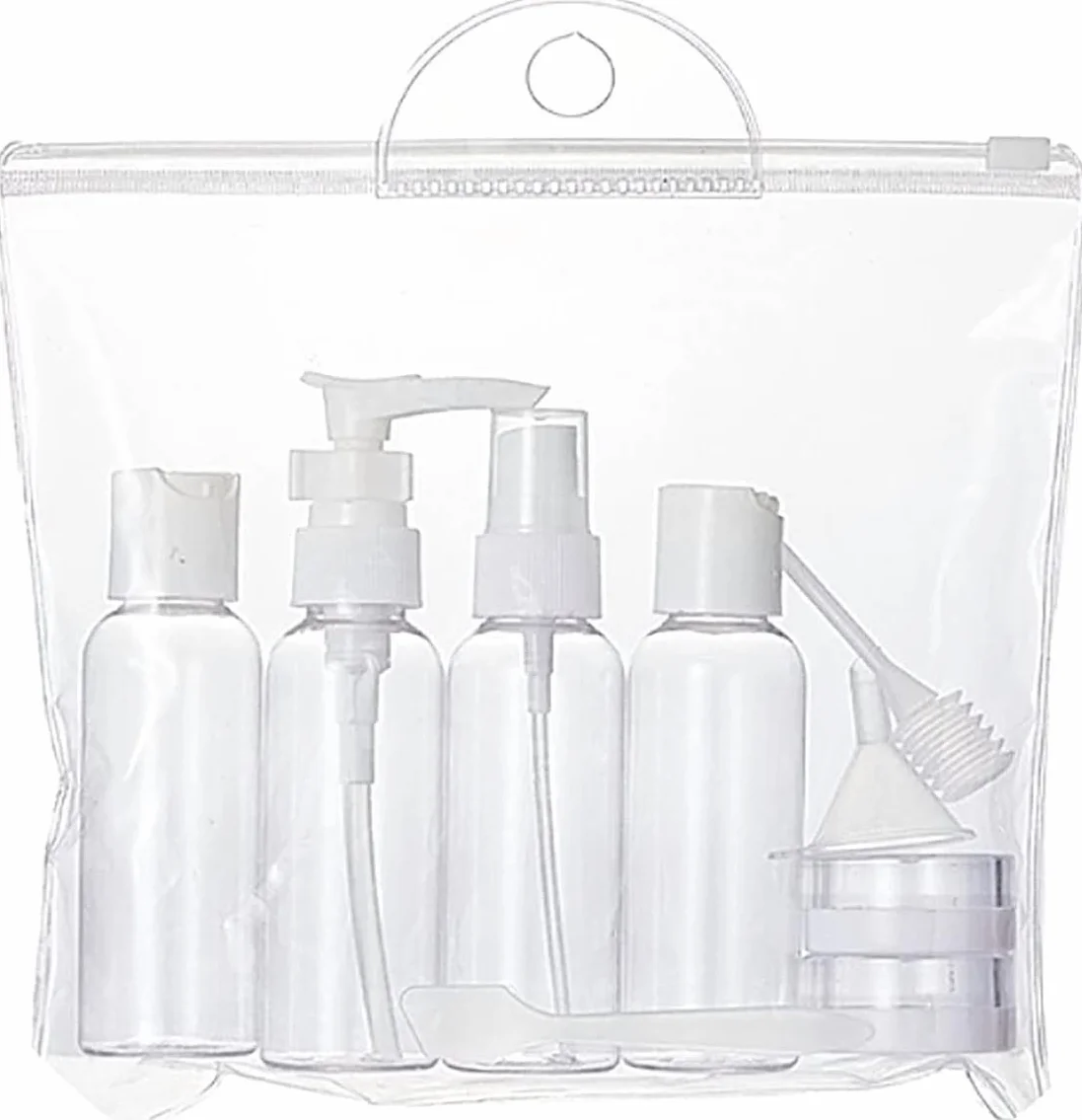 Trousse de Toilette Transparente Kit Voyage Avion 100ml Flacons Rechargeables Silicone Anti-Fuite