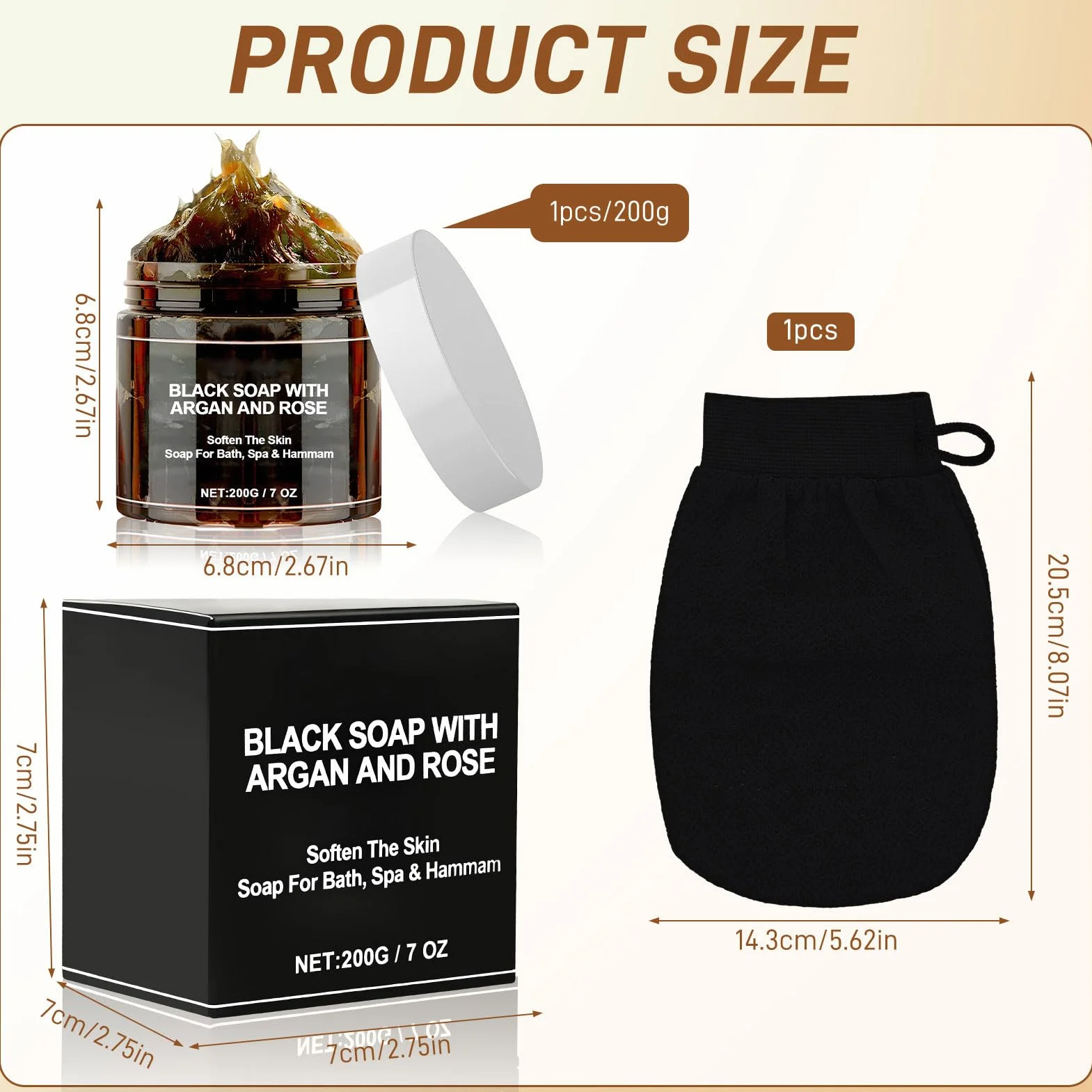Savon Noir Marocain à l'Argan et à la Rose avec Gant Exfoliant pour Corps