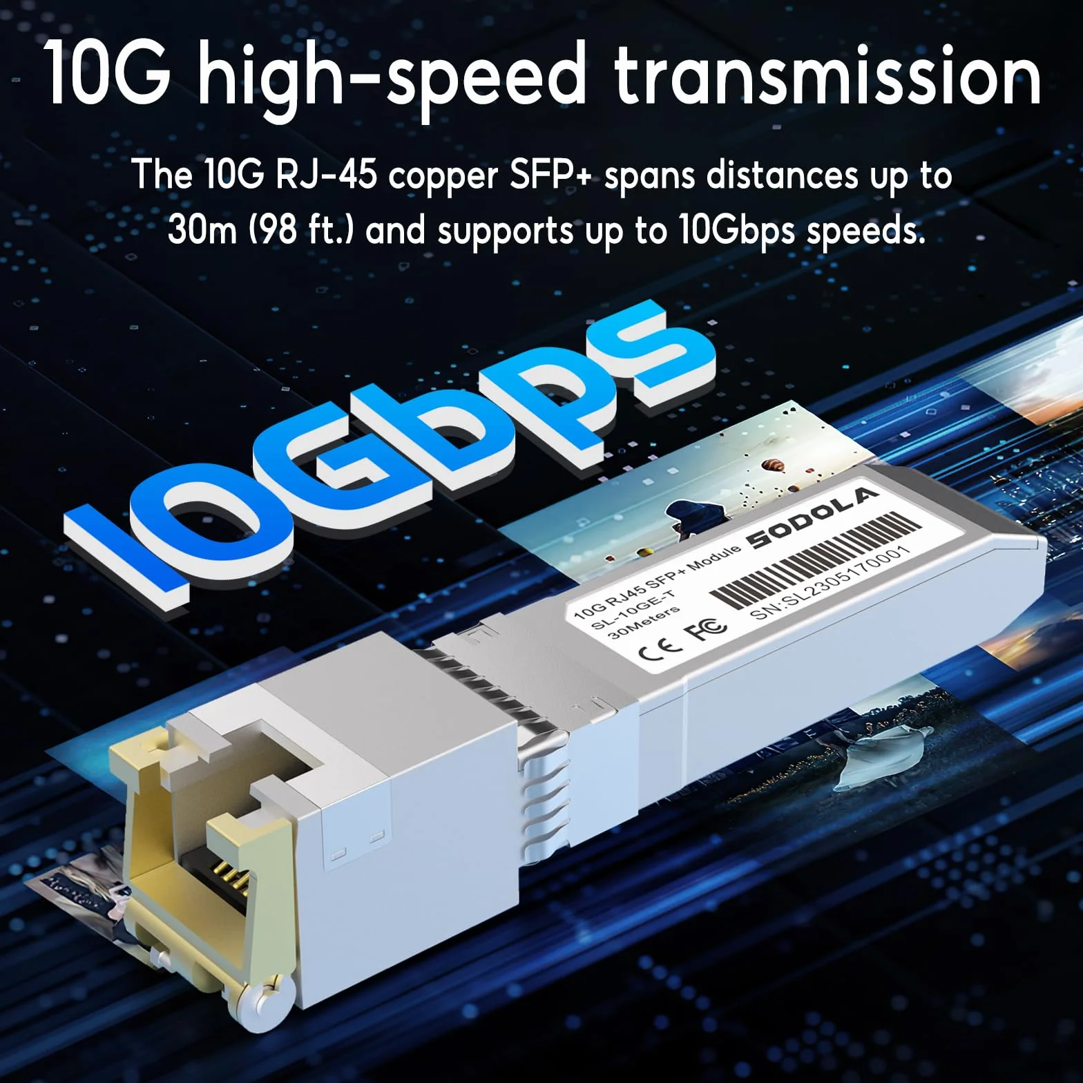 Sodola 10GBase-T Module SFP+ RJ45 SFP+ 10G SFP+ RJ-45 en cuivre pour SFP vers Ethernet, Plug and Play, Hot Pluggable, jusqu'à 30 m de distance de module SFP en cuivre (1 pièce)
