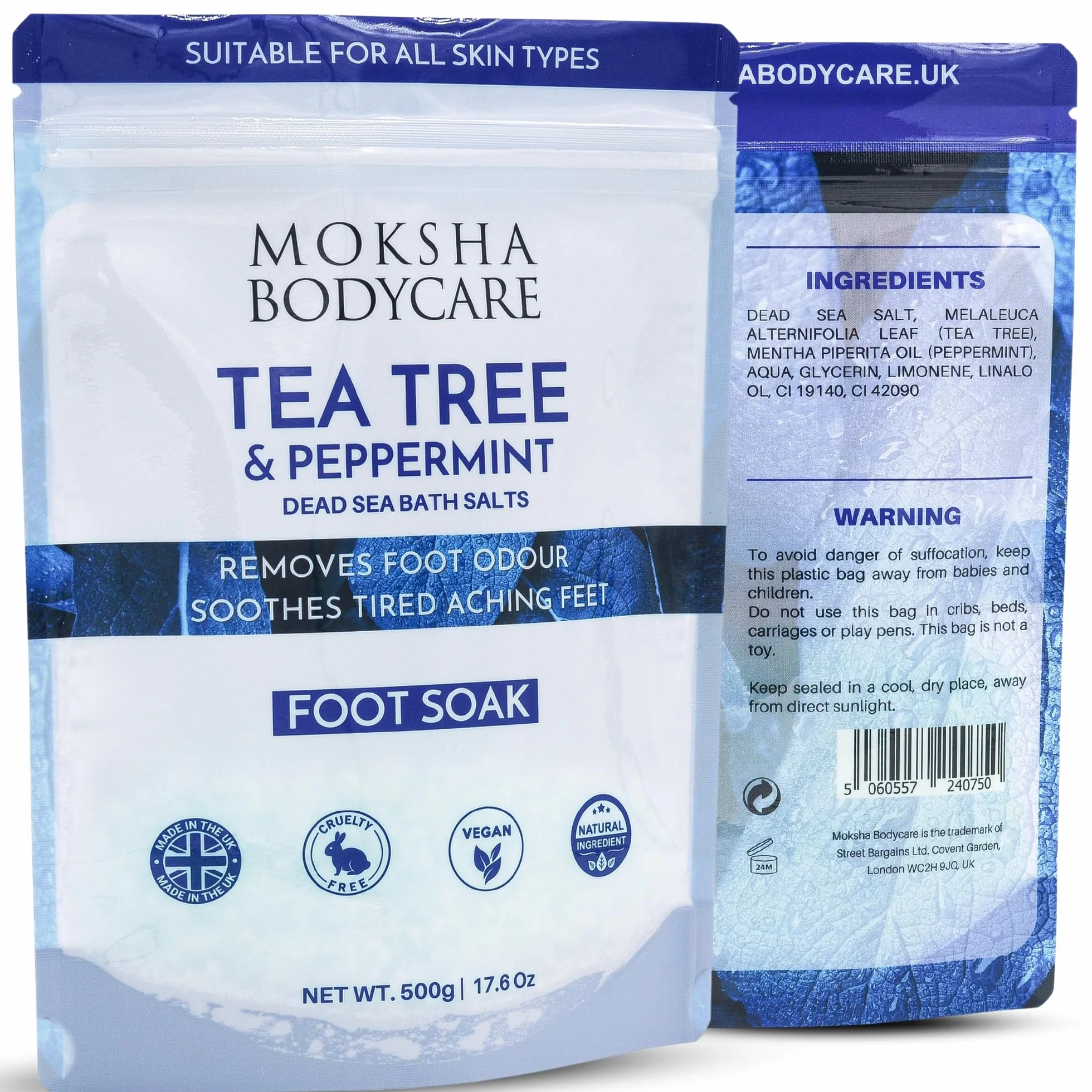 Trempage des Pieds Huile d'Arbre à Thé Menthe Poivrée Exfoliant