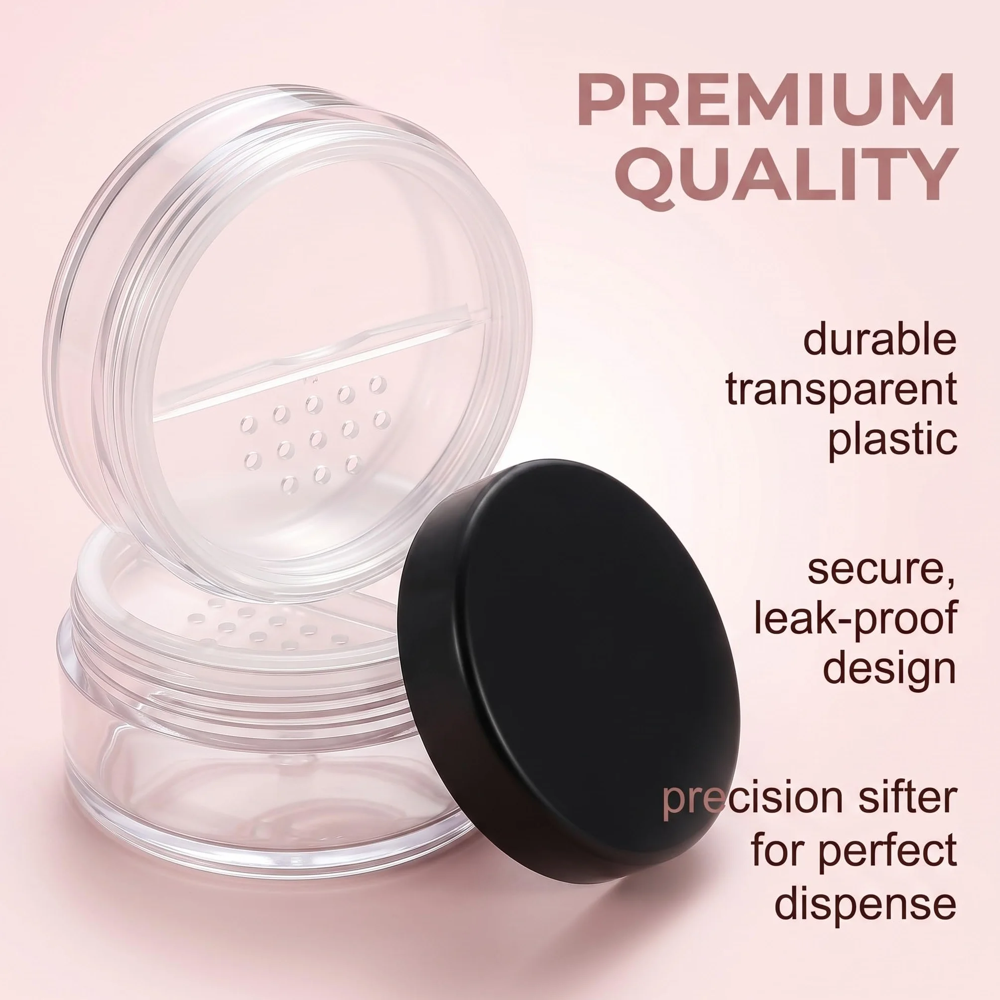 Lot de 4 Boîtes à Poudre Portables Vides Réutilisables 10g*2+20g*2 Transparentes Couvercle Noir Tamis Amovible Intégré Cosmétiques Voyage
