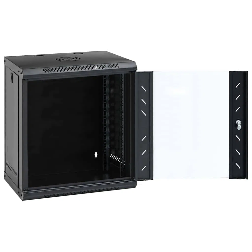 Armoire réseau murale 53 x 45 x 60 cm, armoire serveur en acier avec porte en verre de sécurité, armoire de données pour bureau et infrastructure informatique, répartiteur mural verrouillable, noir