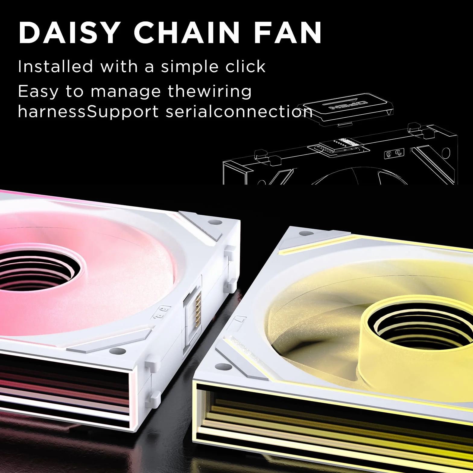 TZMRIT Interstellar-V2 Reverse Flow Daisy Chain RGB UNI Ventilateur PC 120mm 3 Pièces 68CFM Miroir infini ARGB PWM Blanc