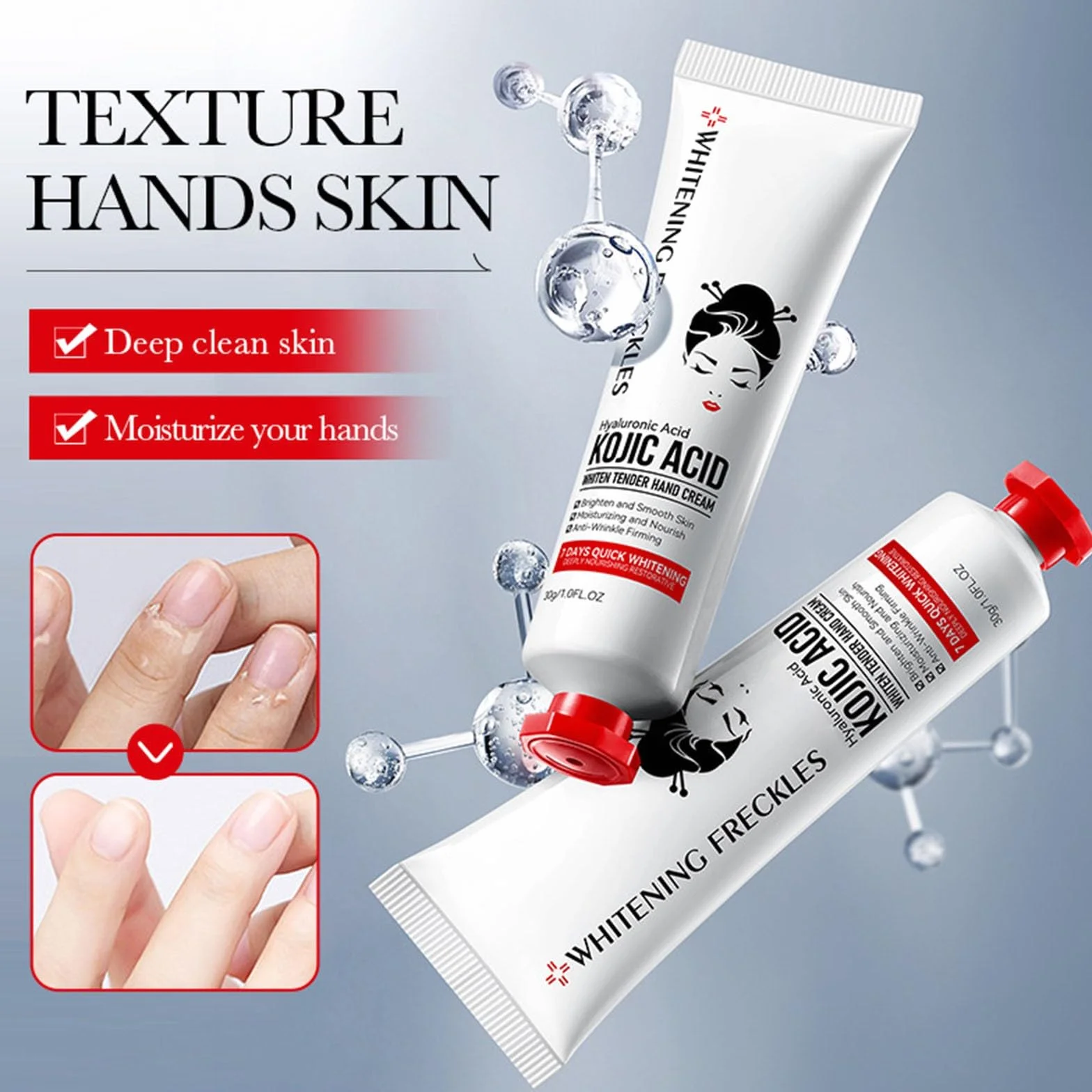 Crème à l'acide kojique pour les mains, soin hydratant anti-âge, teint uniforme, taches sombres